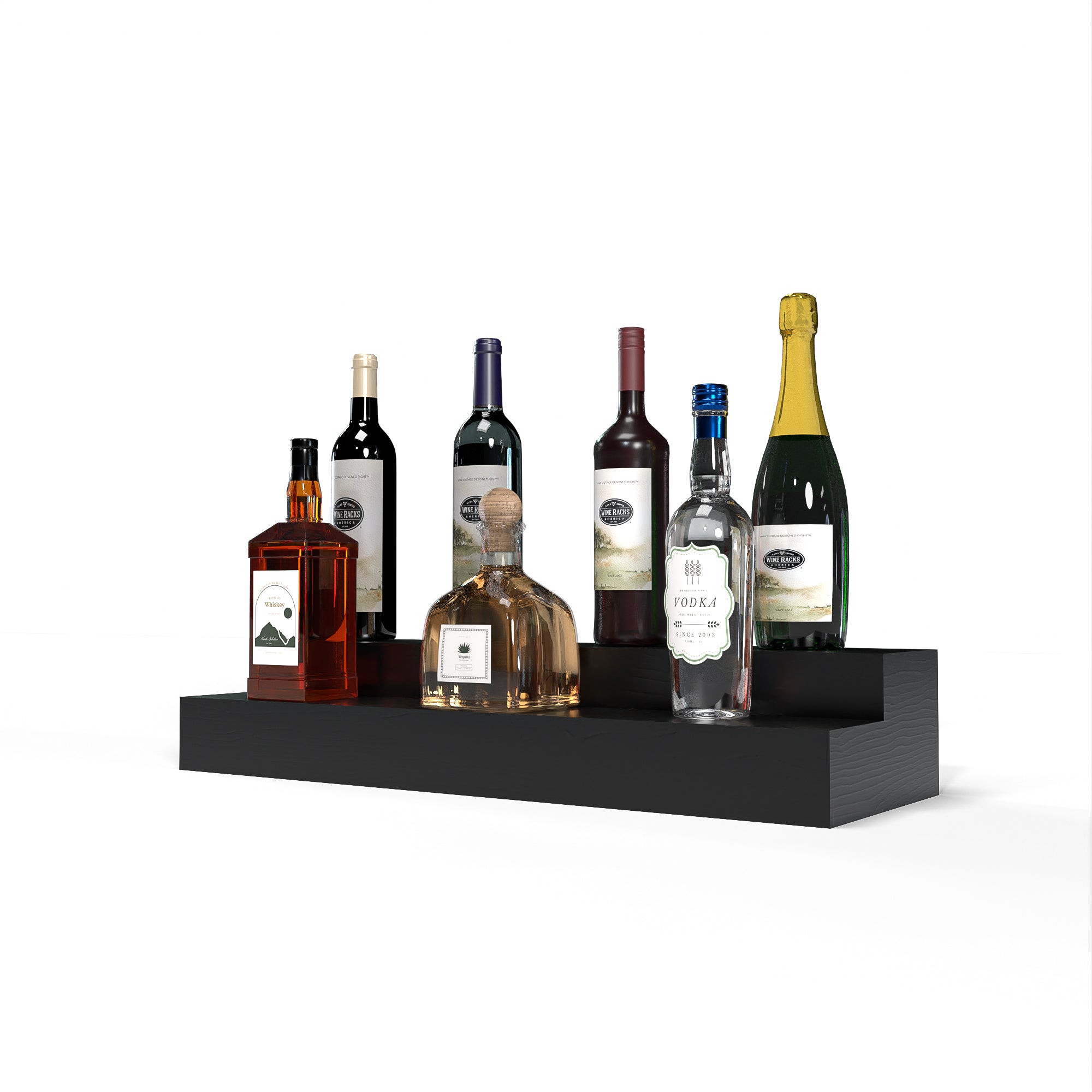 Liquor Riser, 2 Riser 6 Column in Ponderosa Pine Black stained with WineSafe™ Satin Sealant
