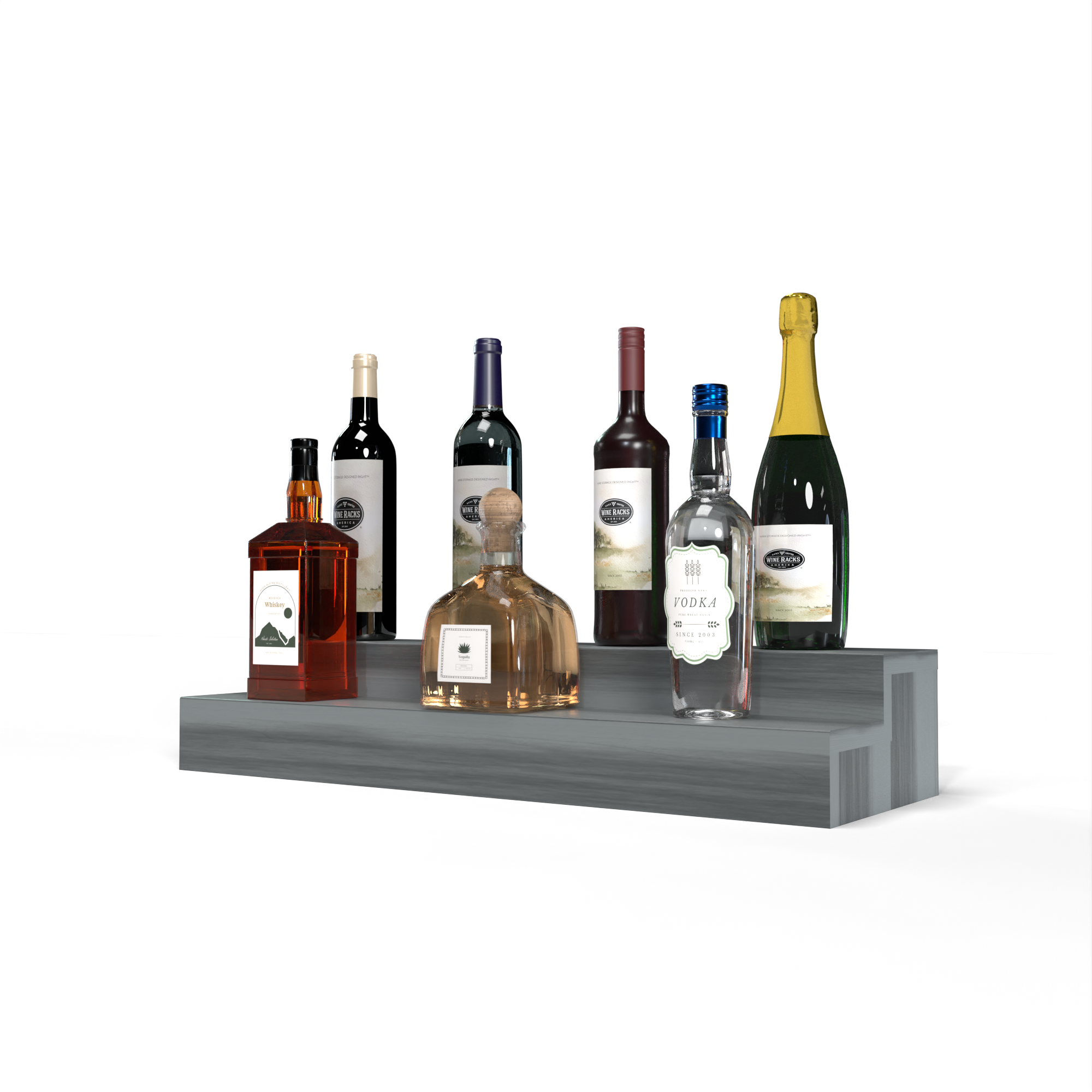 Liquor Riser, 2 Riser 6 Column in Premium Redwood Greywash stained with WineSafe™ Satin Sealant