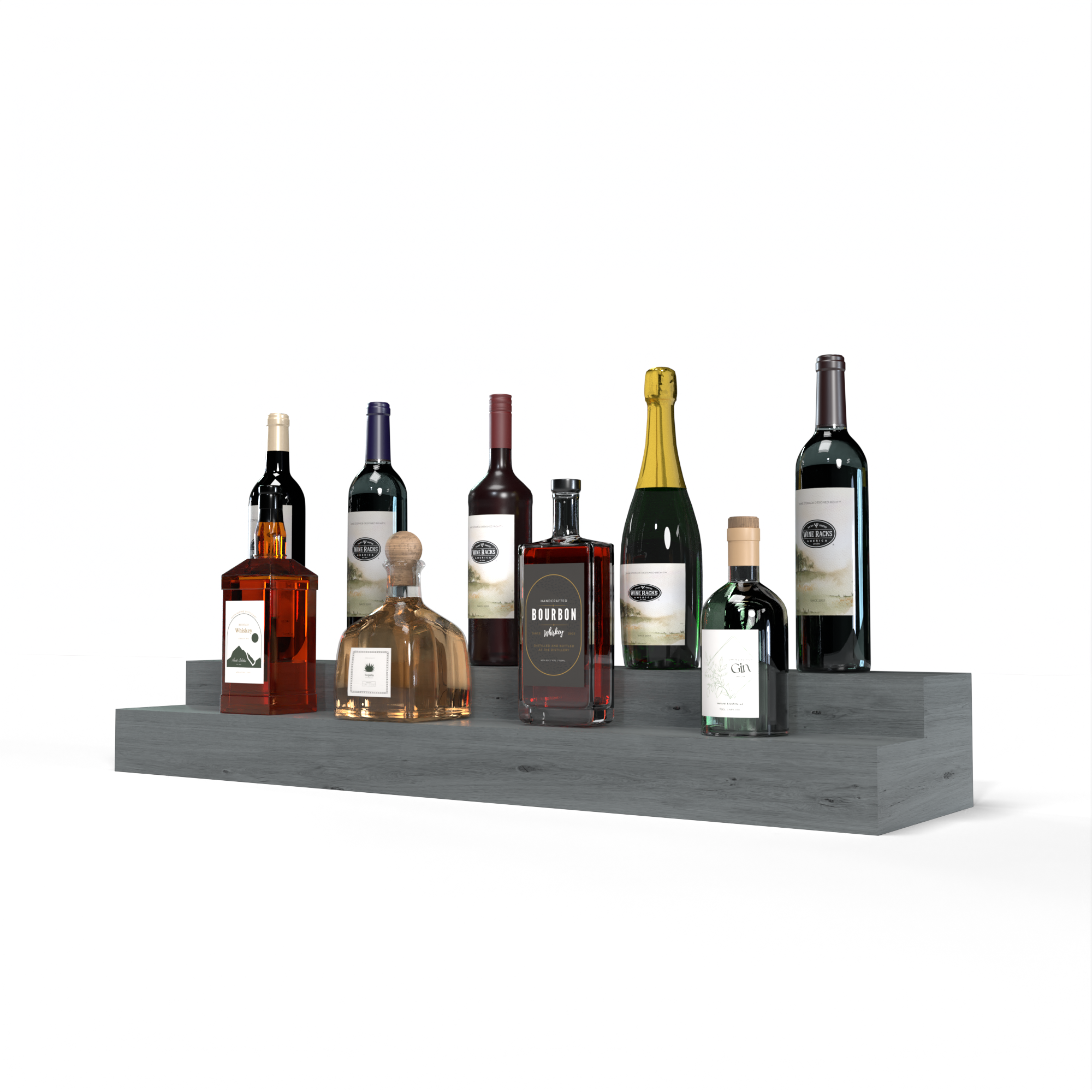 Liquor Riser, 2 Riser 8 Column in Knotty Alder Greywash stained with WineSafe™ Satin Sealant