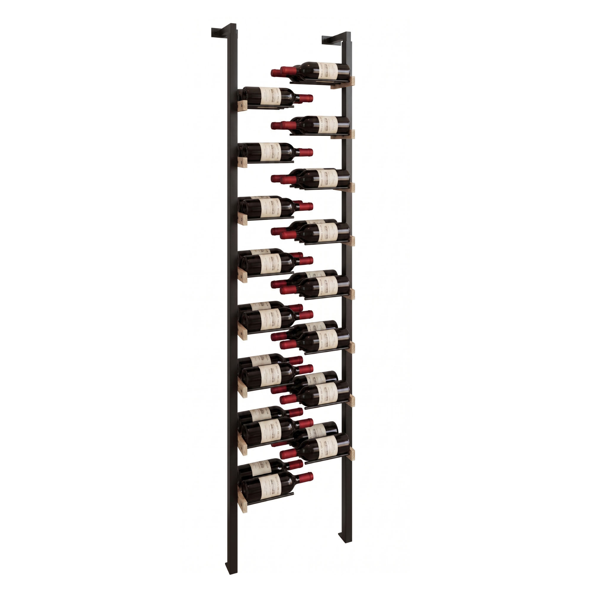 The Floating Bottle Vignette 2 Deep 1 Wide in Black Posts/Black Rods White Oak Unfinished