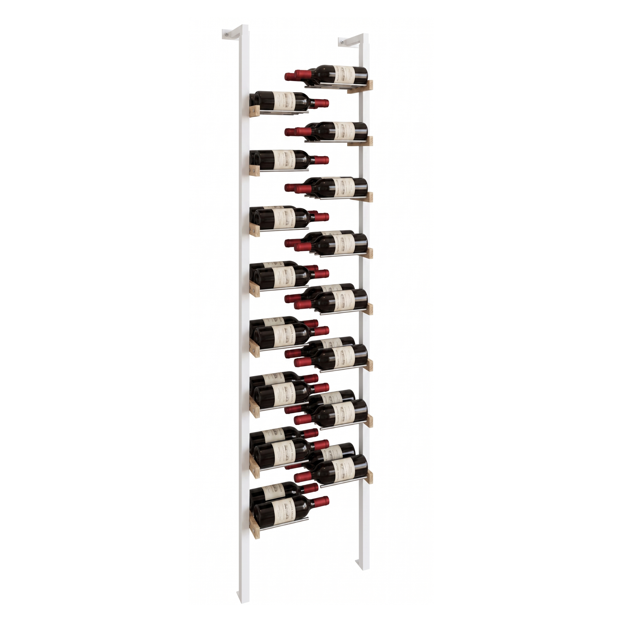 The Floating Bottle Vignette 2 Deep 1 Wide in Silver Posts/Silver Rods White Oak Unfinished