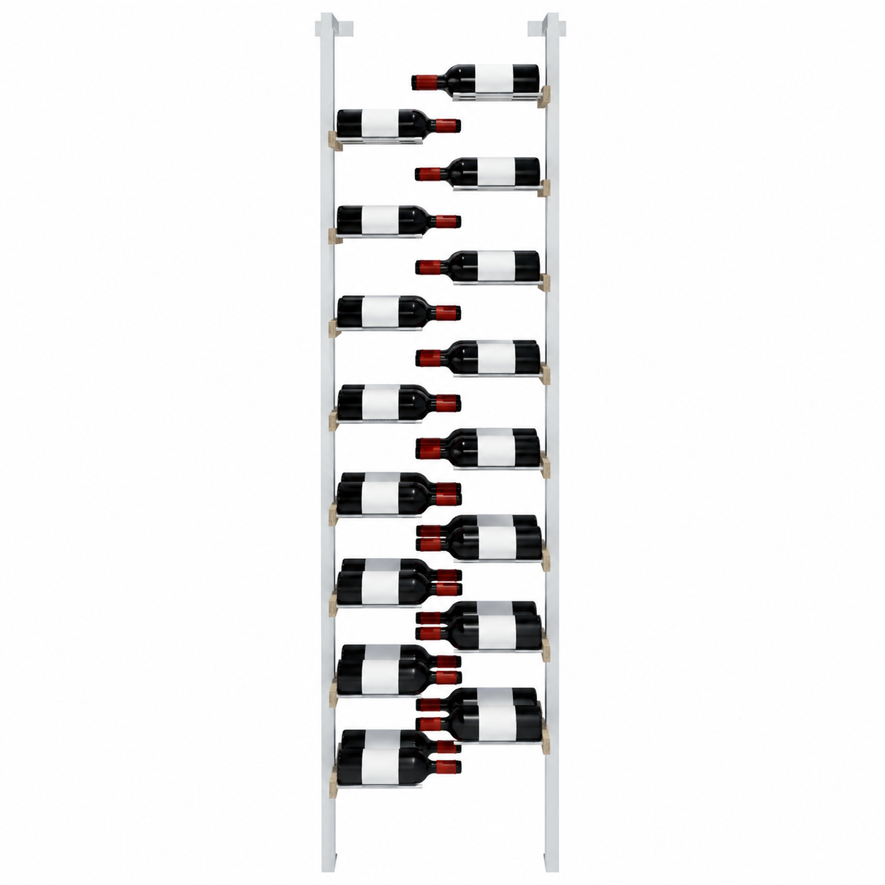 The Floating Bottle Vignette 2 Deep 1 Wide in Silver Posts/Silver Rods White Oak Satin Sealant