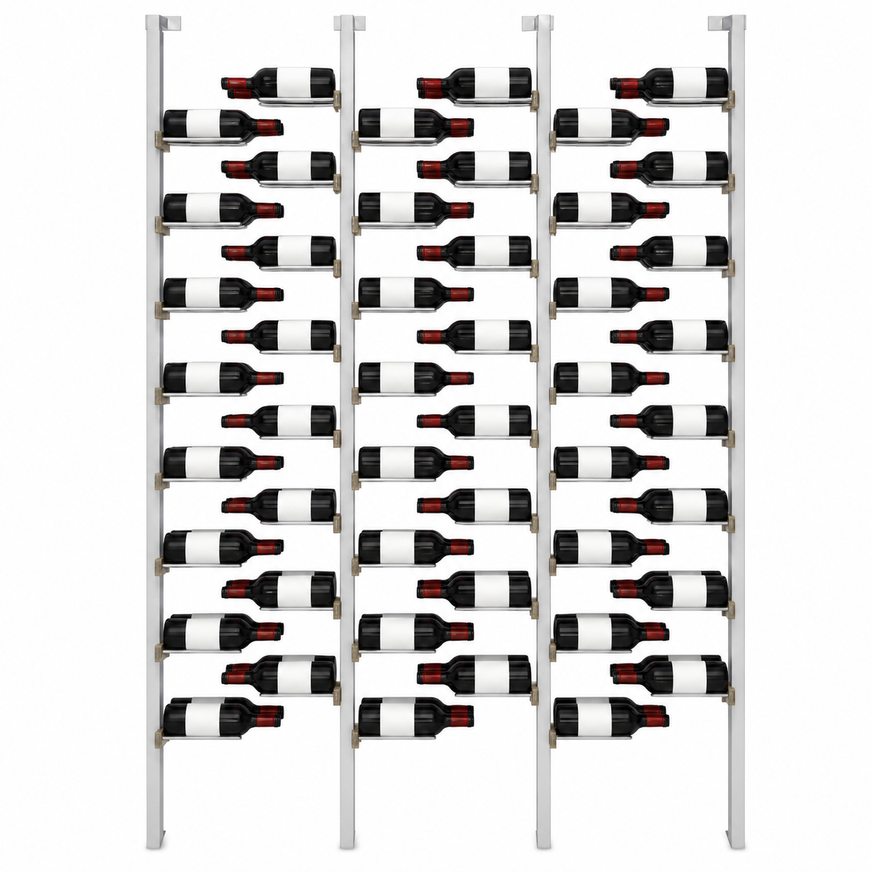 The Floating Bottle Vignette 2 Deep 3 Wide in Silver Posts/Silver Rods White Oak Satin Sealant