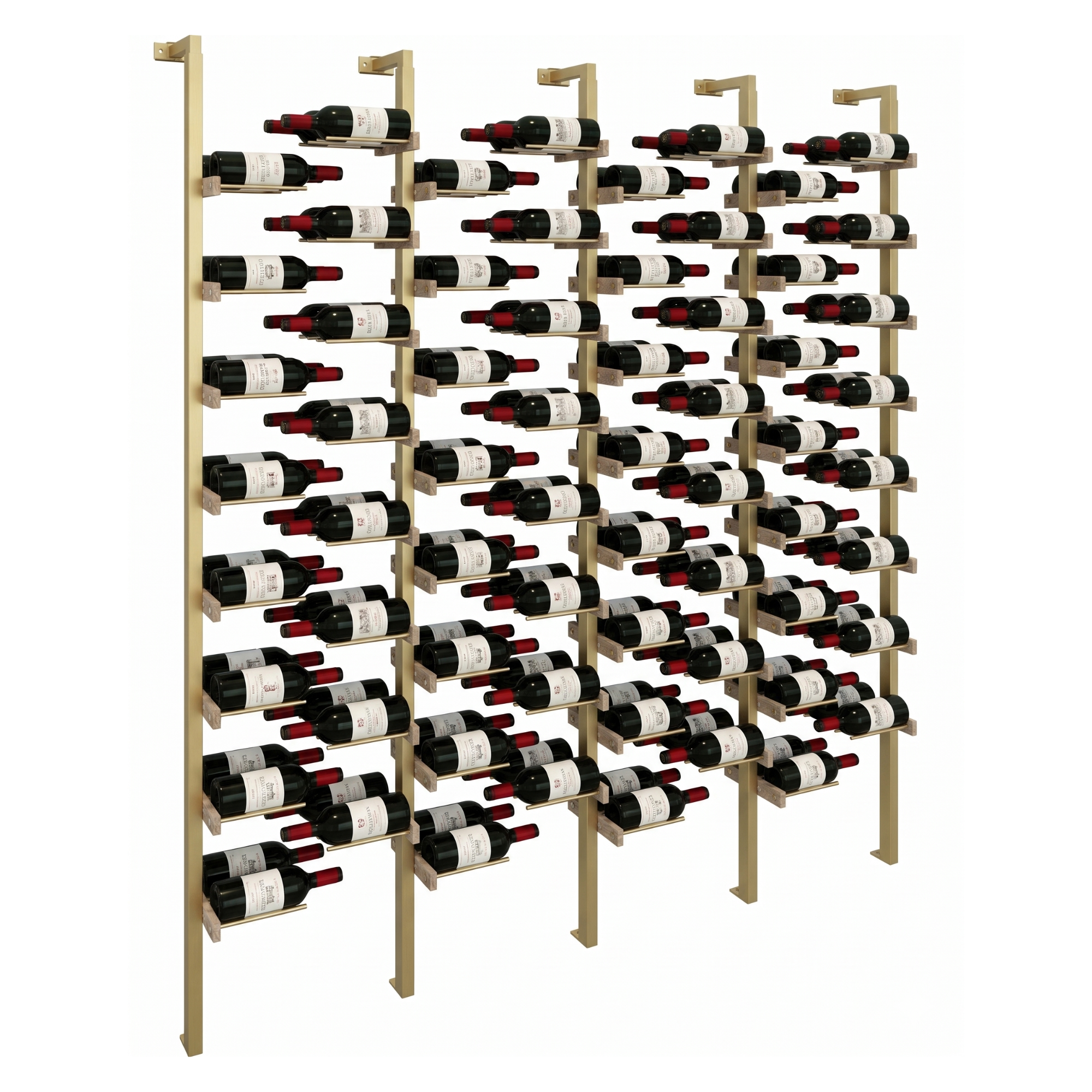 The Floating Bottle Vignette 2 Deep 4 Wide in Gold Posts/Gold Rods White Oak Unfinished