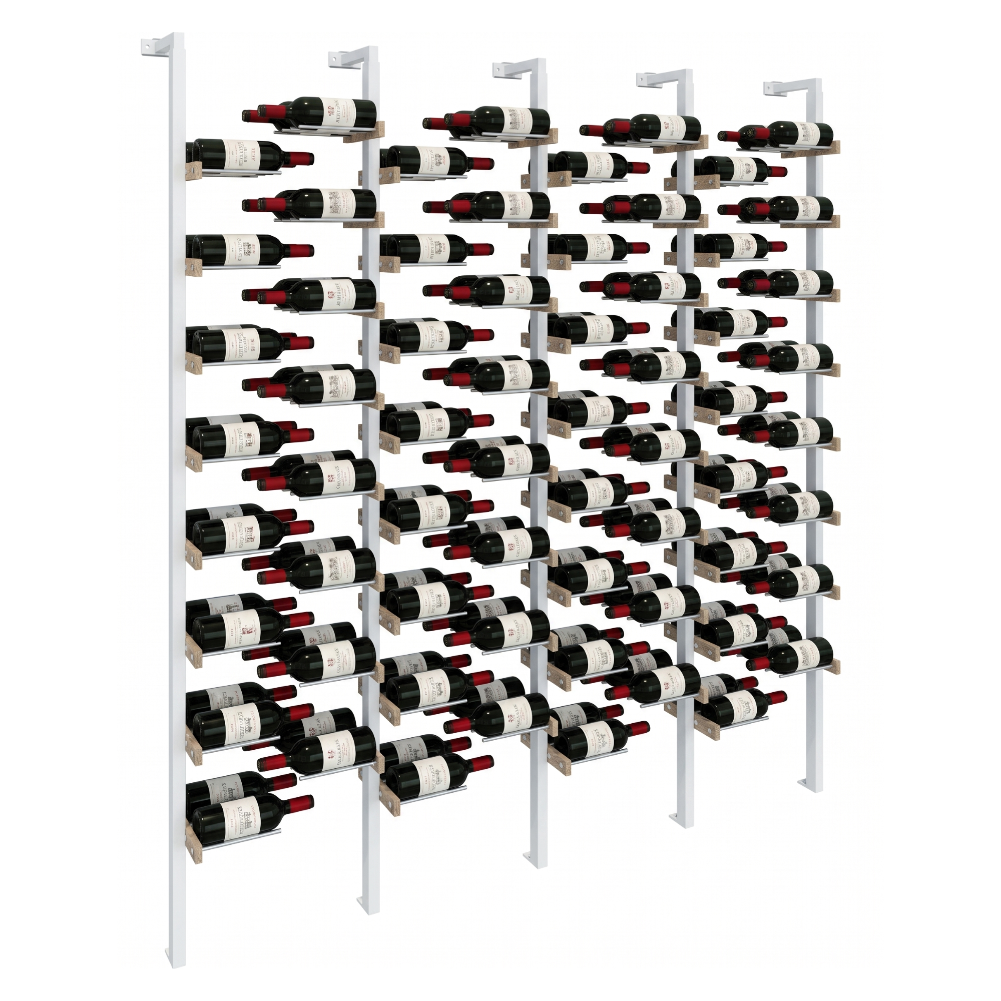 The Floating Bottle Vignette 2 Deep 4 Wide in Silver Posts/Silver Rods White Oak Unfinished