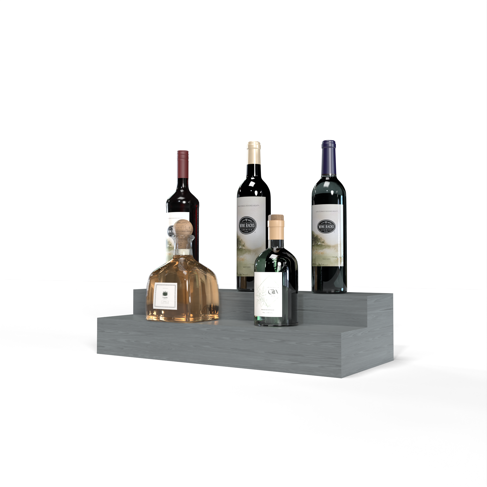 Liquor Riser, 2 Riser 4 Column in Ponderosa Pine Greywash stained with WineSafe™ Satin Sealant
