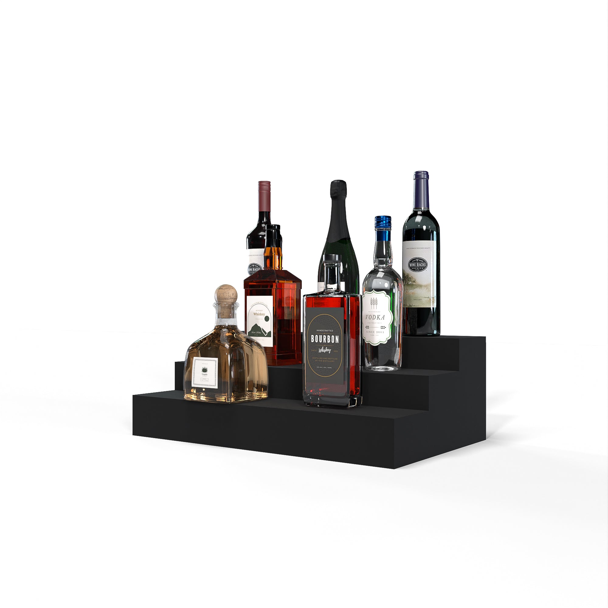 Liquor Riser, 3 Riser 4 Column in Knotty Alder Black stained without WineSafe™ Satin Sealant