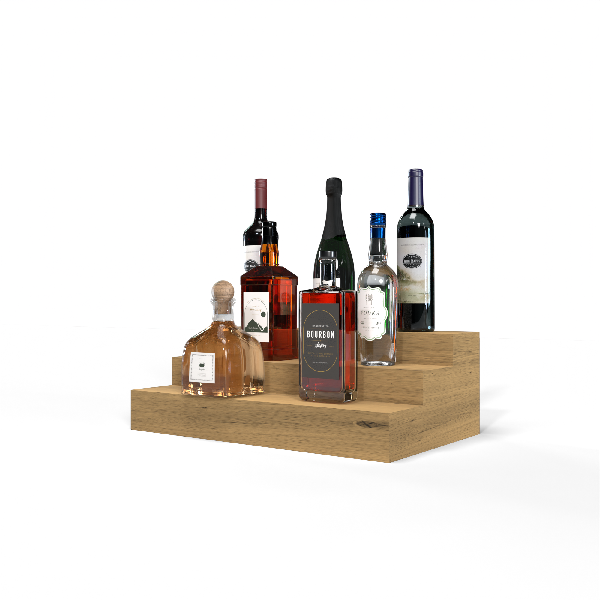 Liquor Riser, 3 Riser 4 Column in Knotty Alder Oak stained without WineSafe™ Satin Sealant