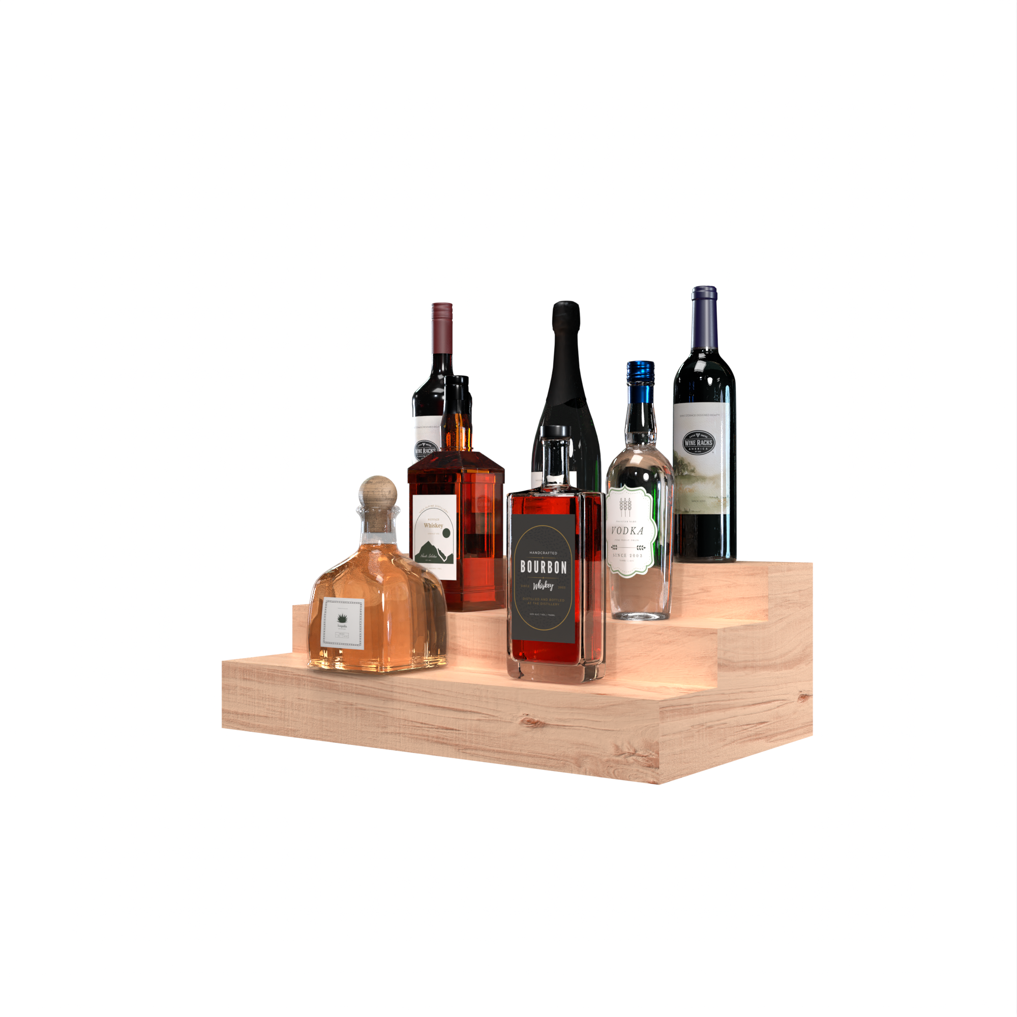 Liquor Riser, 3 Riser 4 Column in Knotty Alder Unstained with WineSafe™ Satin Sealant