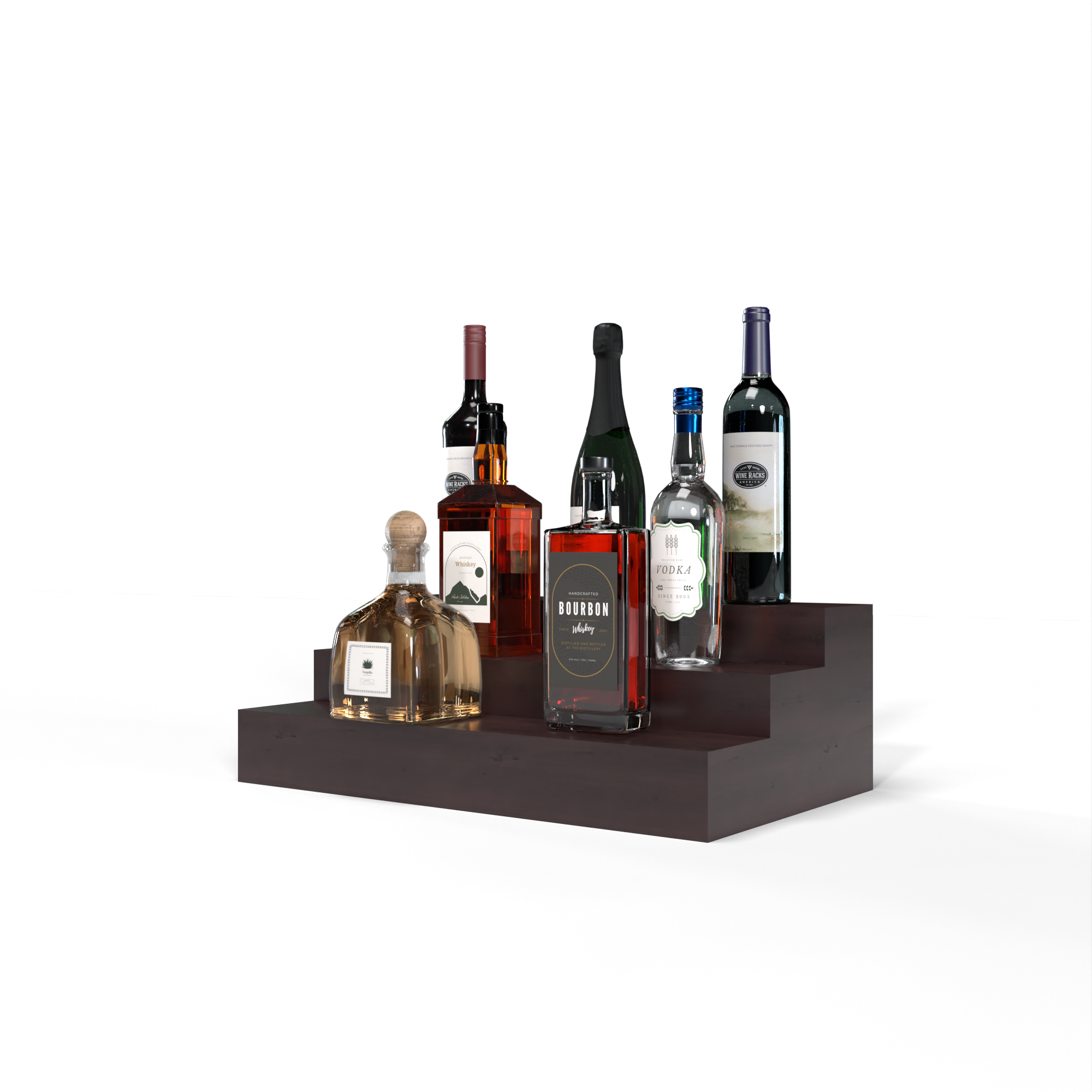 Liquor Riser, 3 Riser 4 Column in Knotty Alder Walnut stained with WineSafe™ Satin Sealant