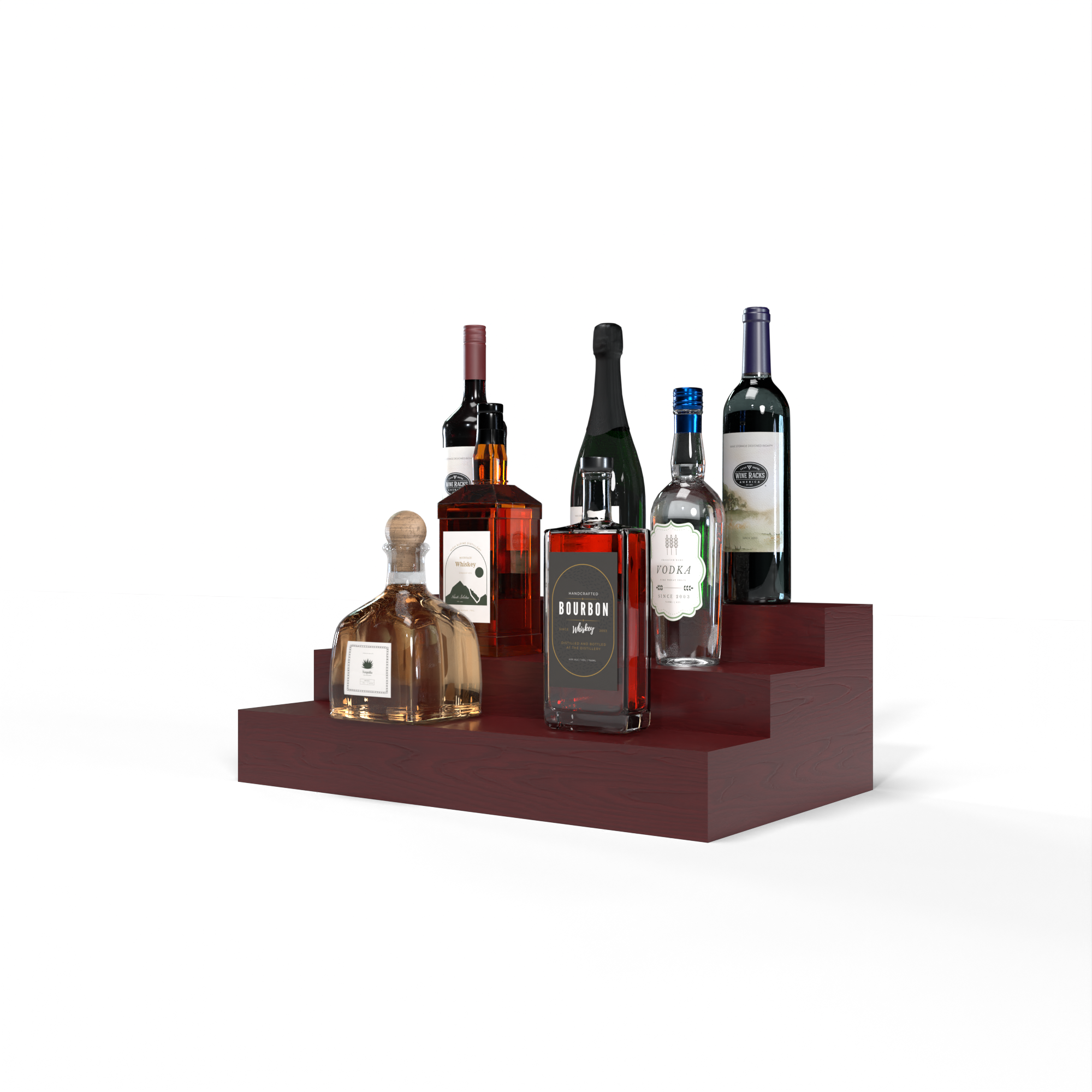 Liquor Riser, 3 Riser 4 Column in Ponderosa Pine Cherry stained with WineSafe™ Satin Sealant