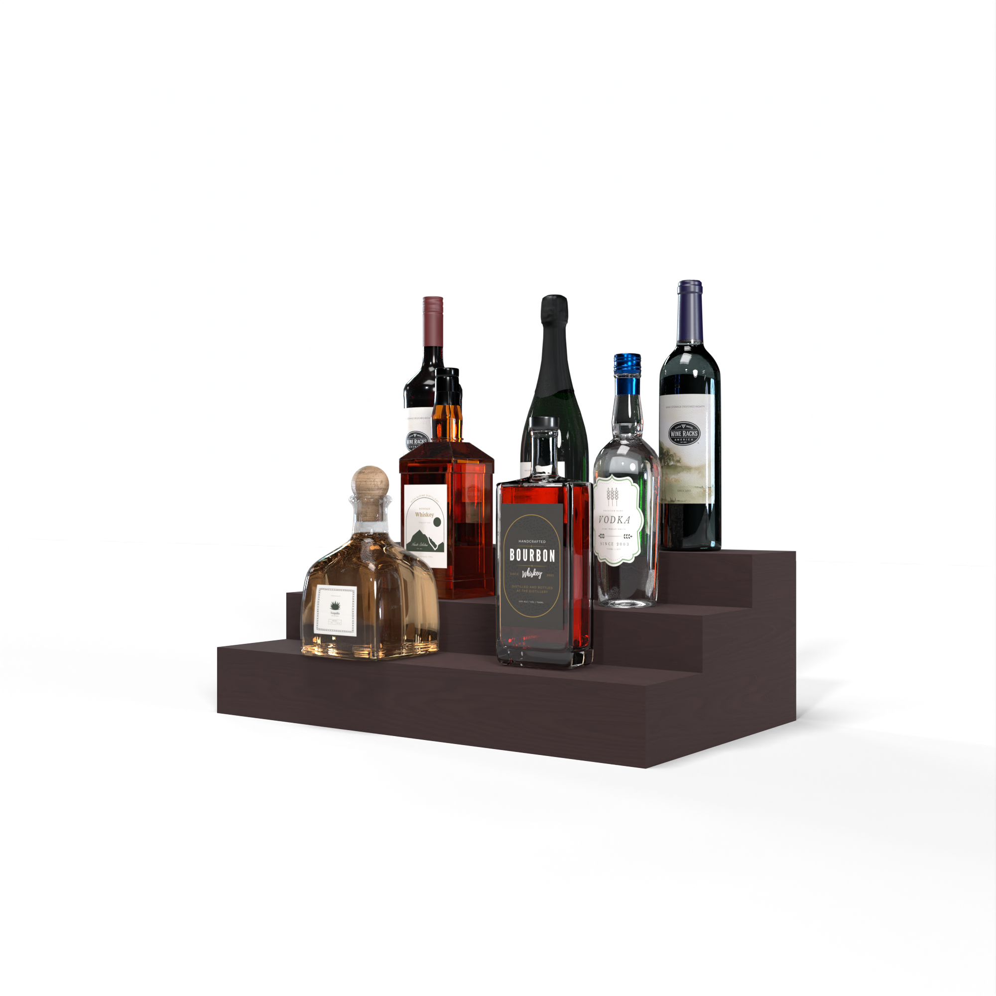 Liquor Riser, 3 Riser 4 Column in Ponderosa Pine Walnut stained without WineSafe™ Satin Sealant