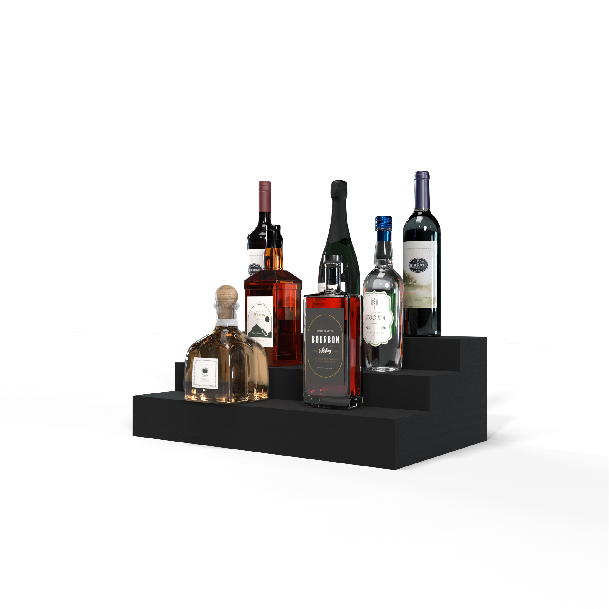 Liquor Riser, 3 Riser 4 Column in Premium Redwood Black stained without WineSafe™ Satin Sealant