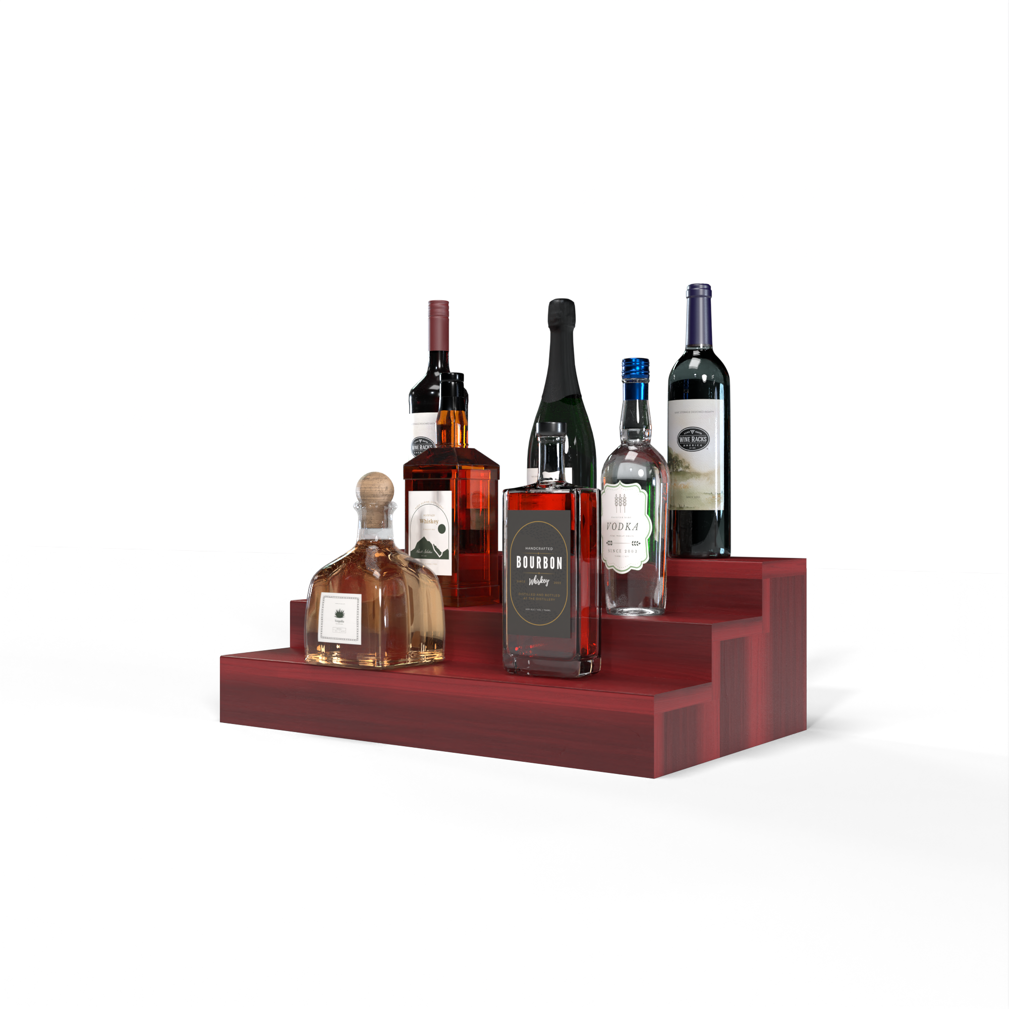 Liquor Riser, 3 Riser 4 Column in Premium Redwood Cherry stained with WineSafe™ Satin Sealant