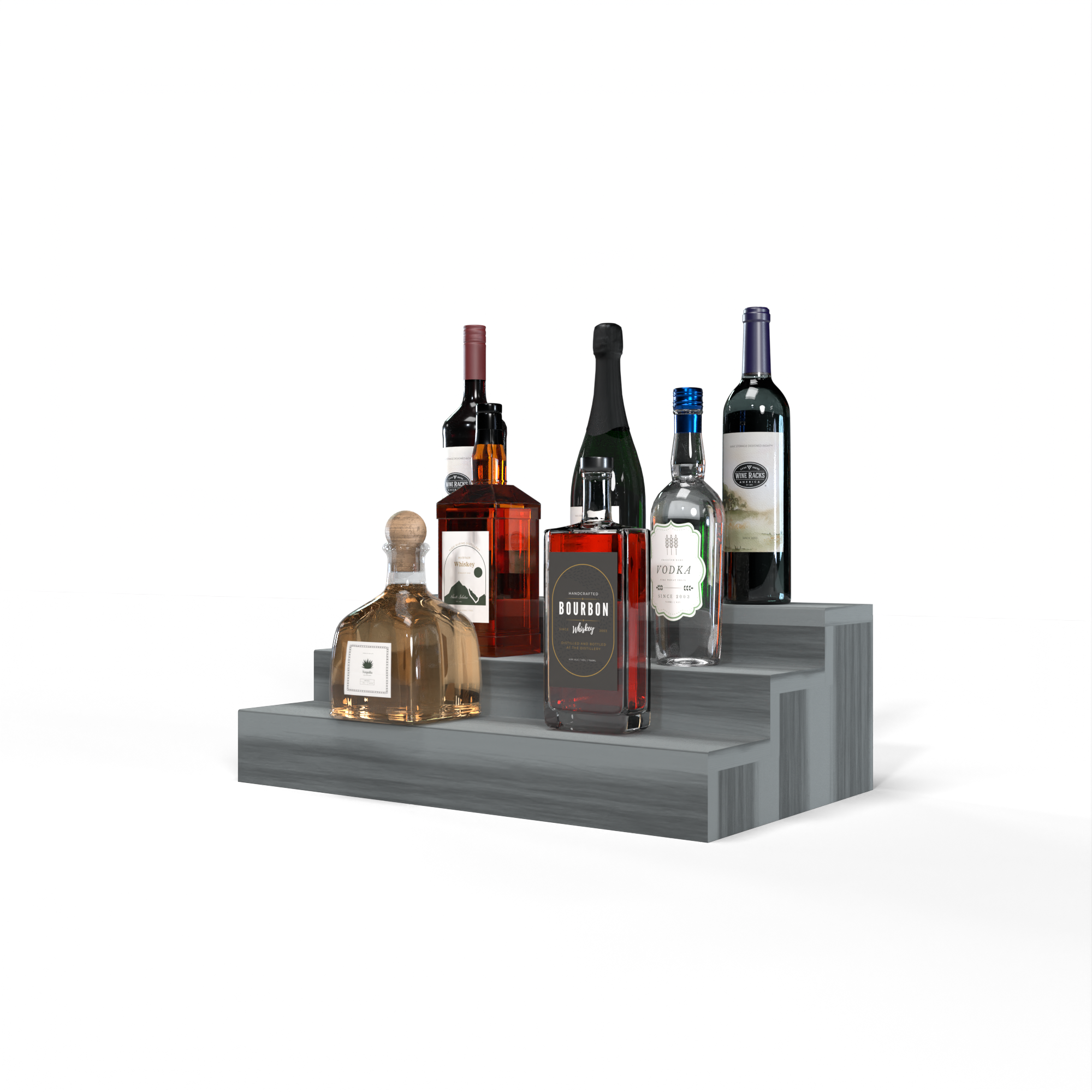 Liquor Riser, 3 Riser 4 Column in Premium Redwood Greywash stained without WineSafe™ Satin Sealant