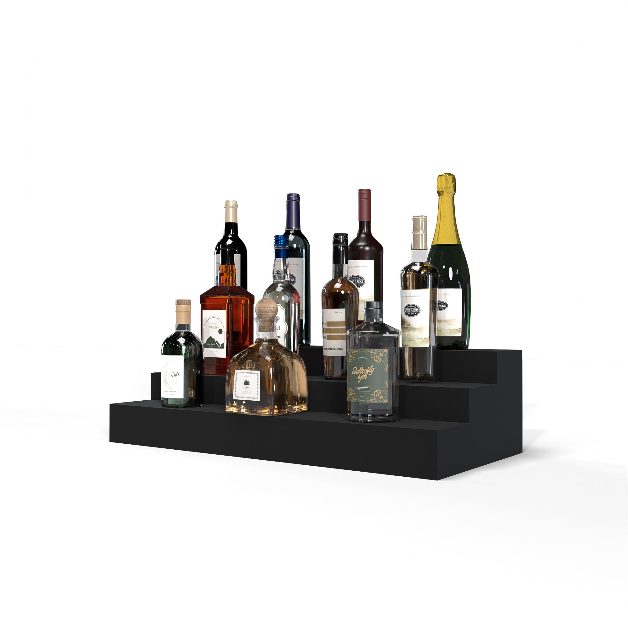 Liquor Riser, 3 Riser 6 Column in Knotty Alder Black stained without WineSafe™ Satin Sealant