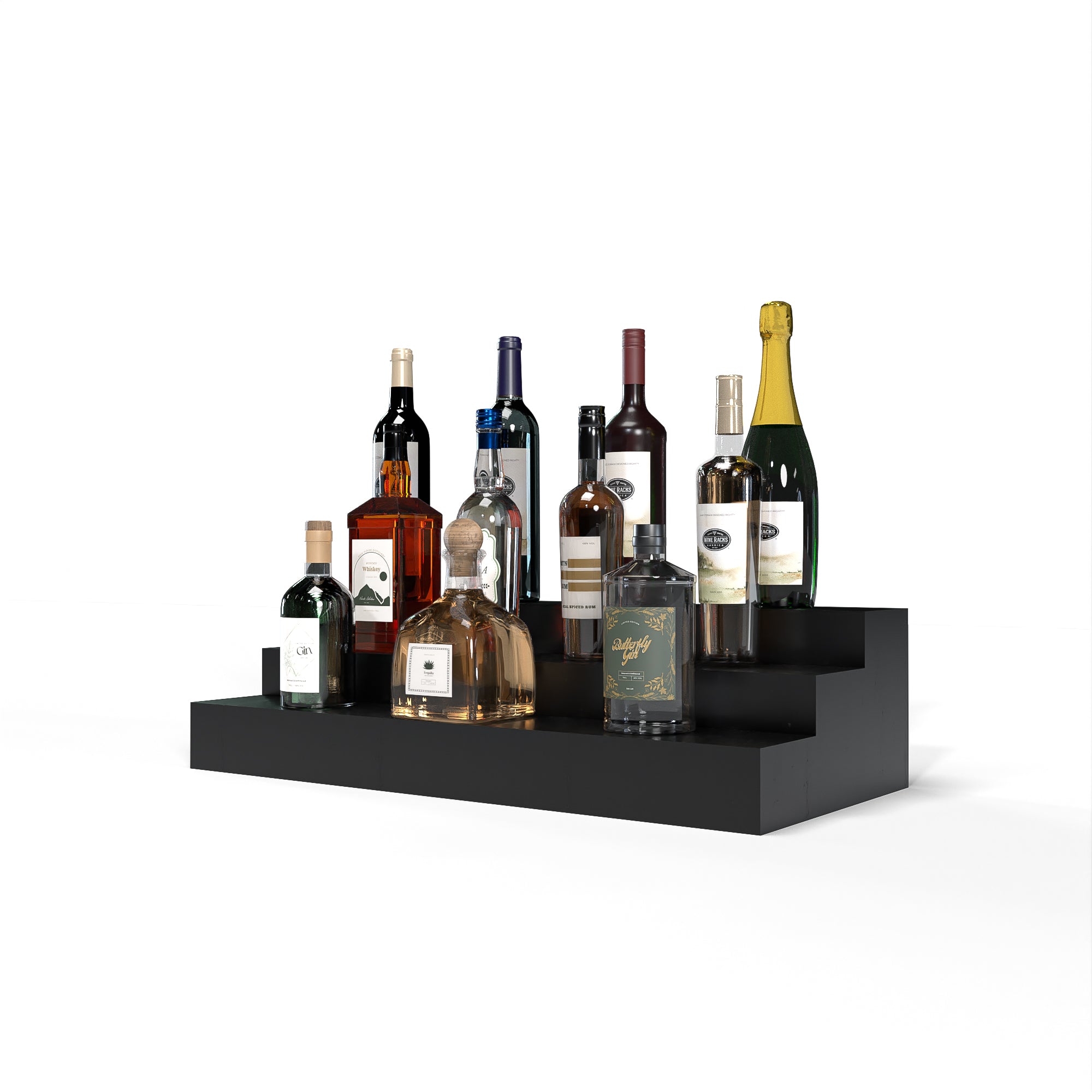 Liquor Riser, 3 Riser 6 Column in Knotty Alder Black stained with WineSafe™ Satin Sealant