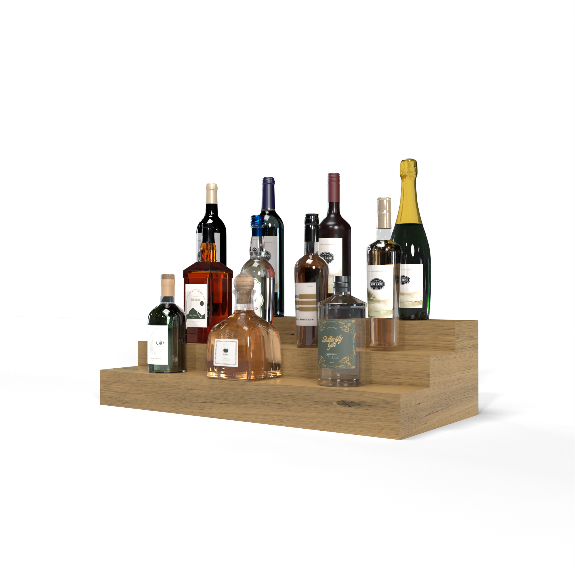 Liquor Riser, 3 Riser 6 Column in Knotty Alder Oak stained with WineSafe™ Satin Sealant