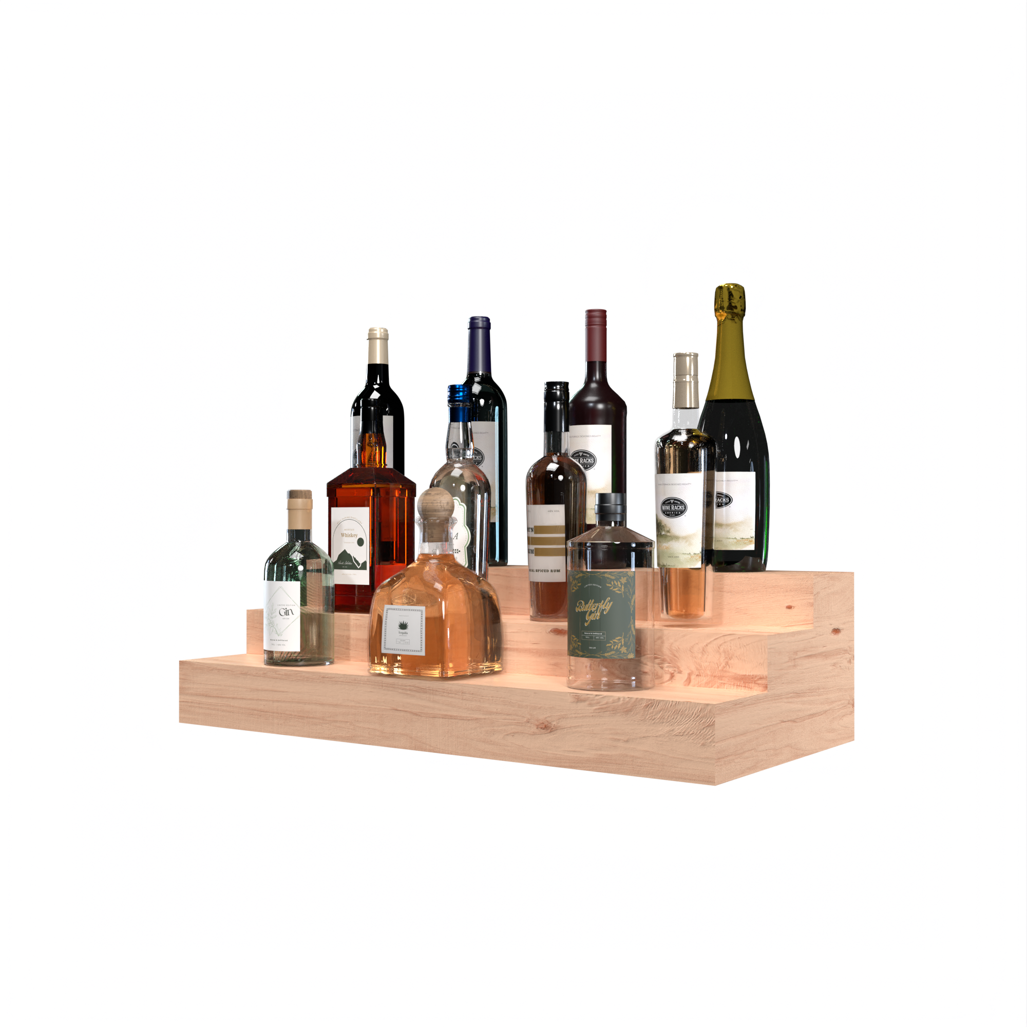 Liquor Riser, 3 Riser 6 Column in Knotty Alder Unstained with WineSafe™ Satin Sealant