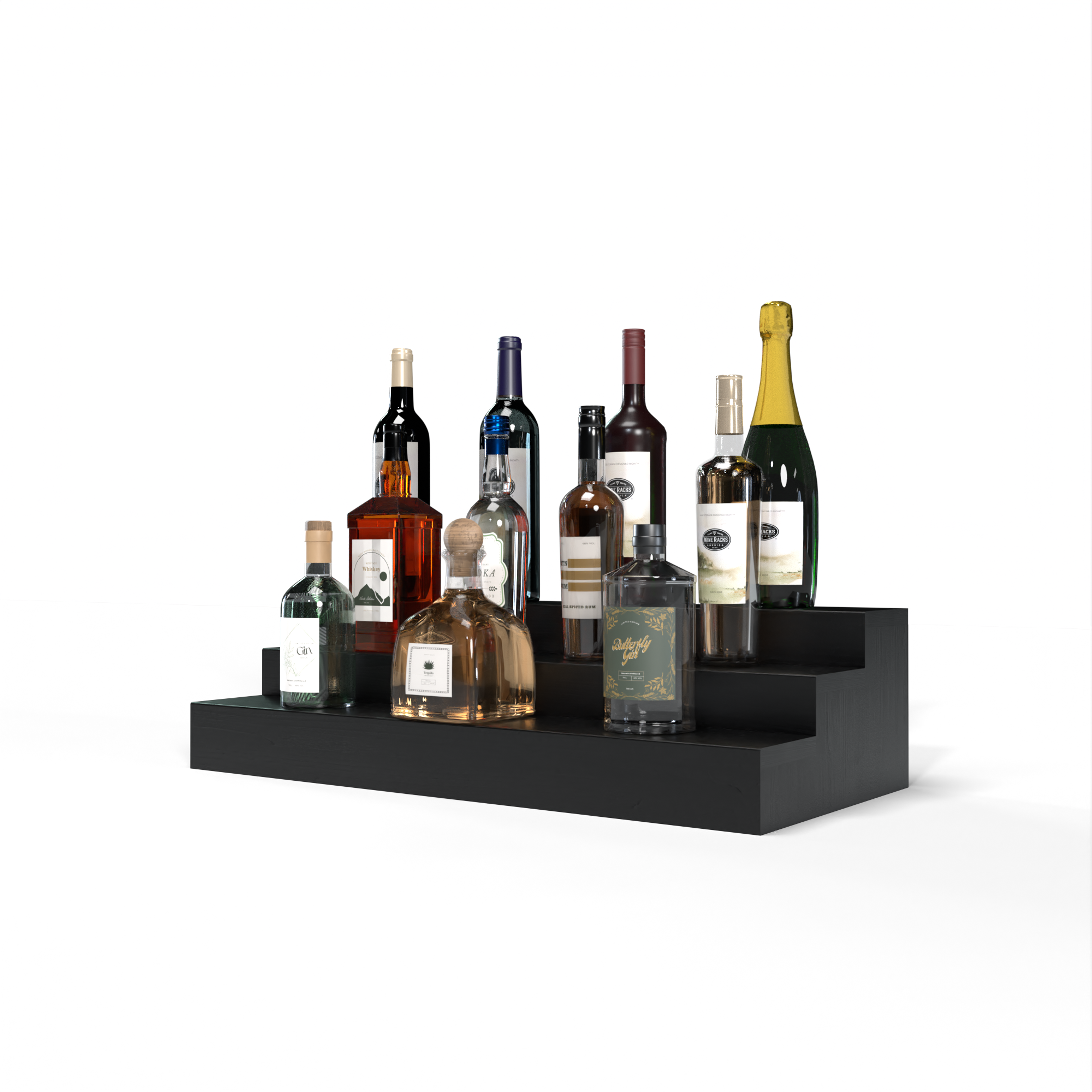 Liquor Riser, 3 Riser 6 Column in Premium Redwood Black stained with WineSafe™ Satin Sealant