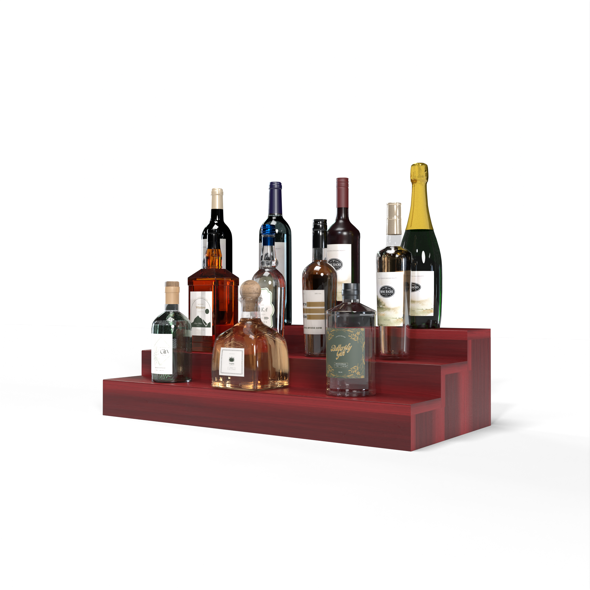 Liquor Riser, 3 Riser 6 Column in Premium Redwood Cherry stained with WineSafe™ Satin Sealant