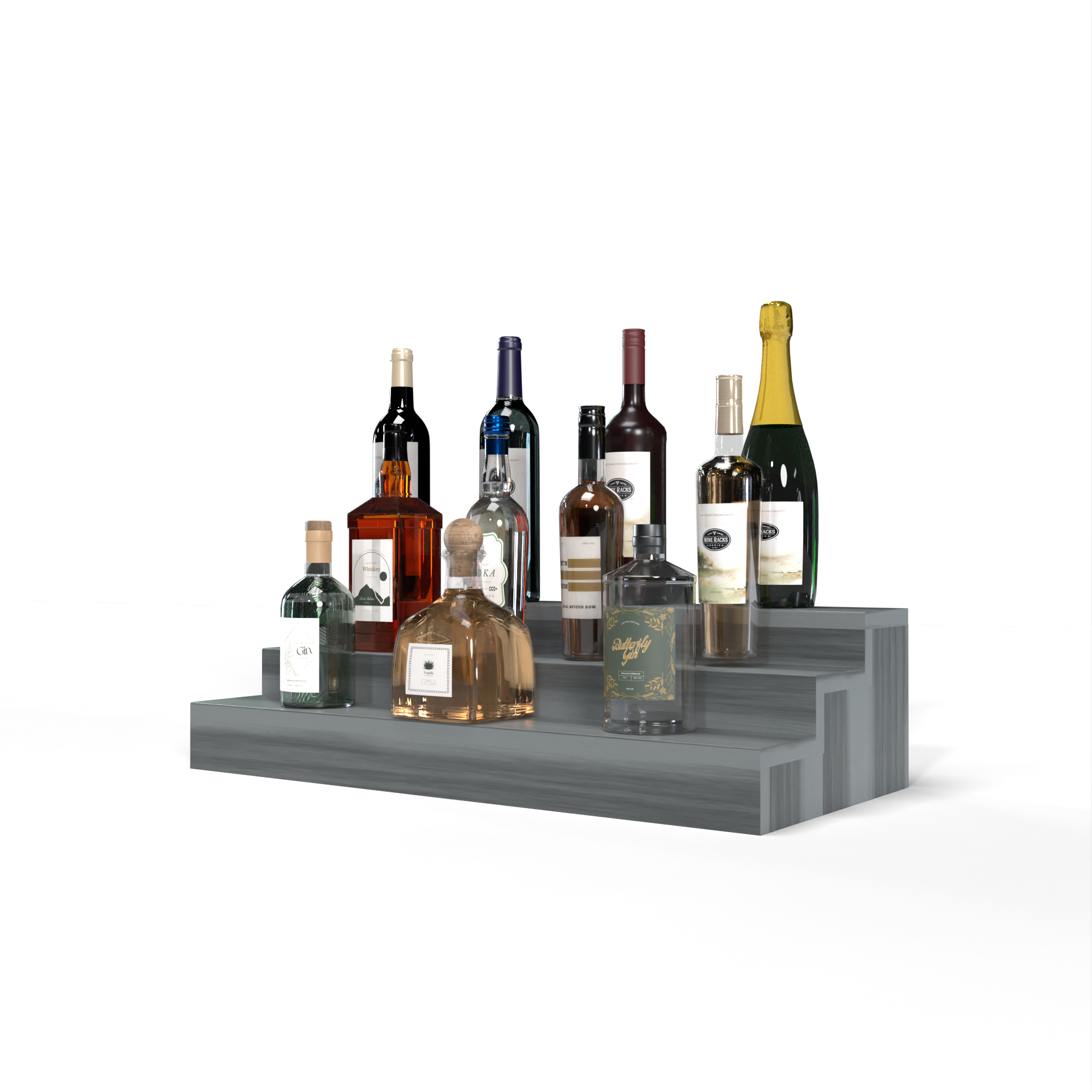 Liquor Riser, 3 Riser 6 Column in Premium Redwood Greywash stained with WineSafe™ Satin Sealant