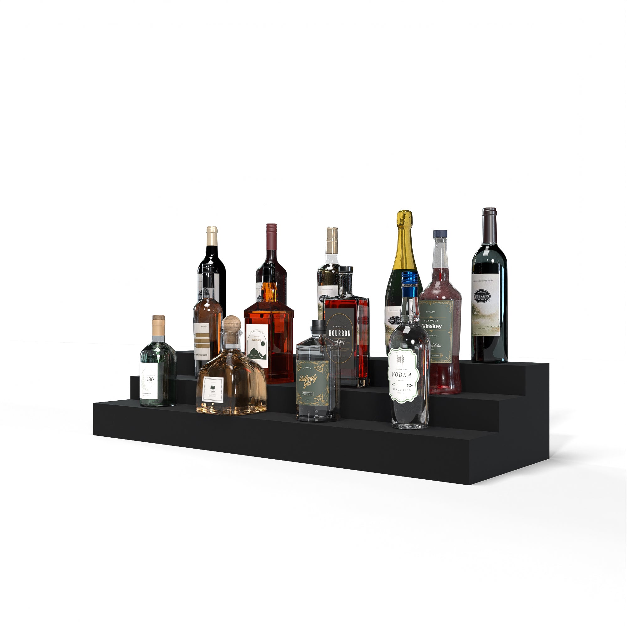Liquor Riser, 3 Riser 8 Column in Knotty Alder Black stained without WineSafe™ Satin Sealant