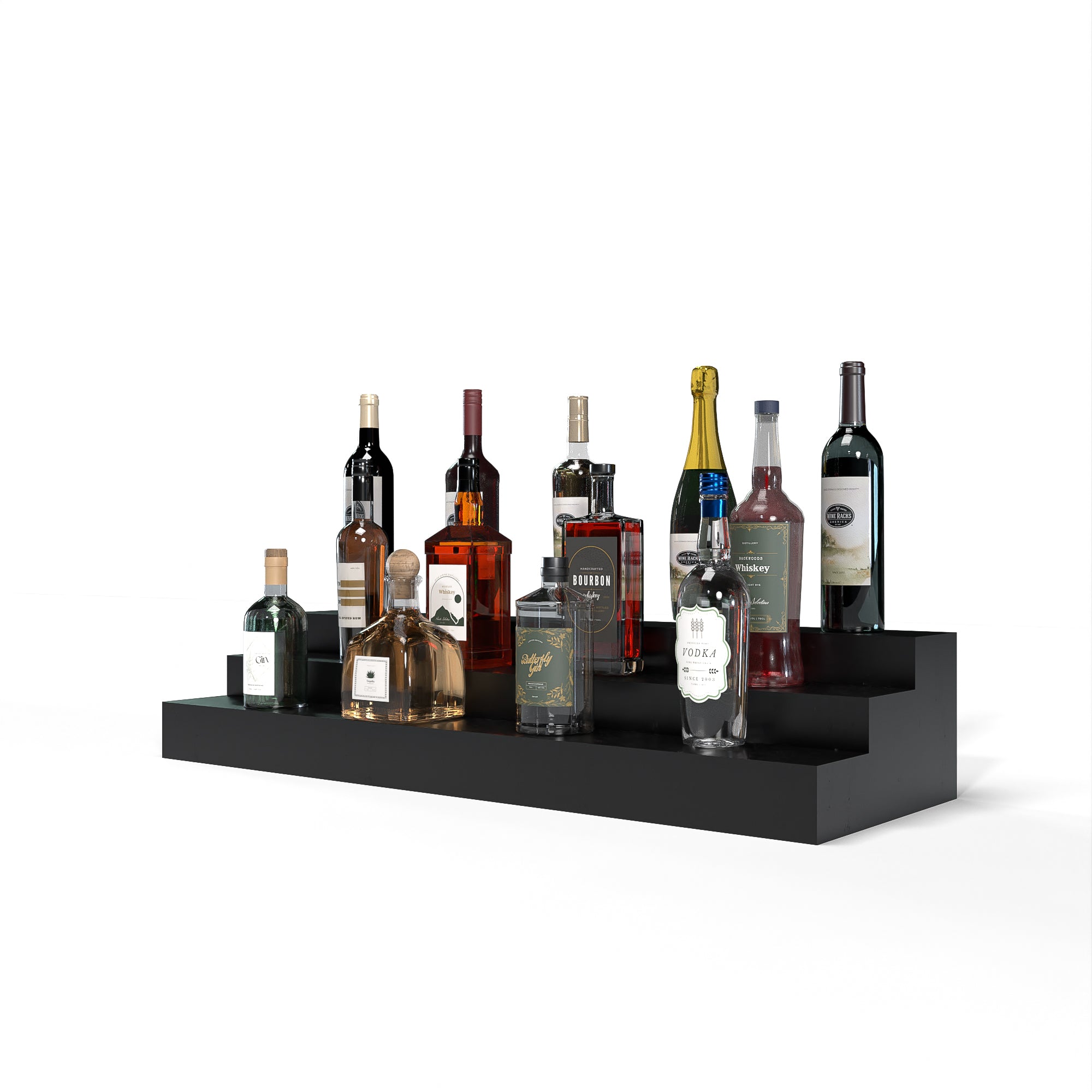 Liquor Riser, 3 Riser 8 Column in Knotty Alder Black stained with WineSafe™ Satin Sealant
