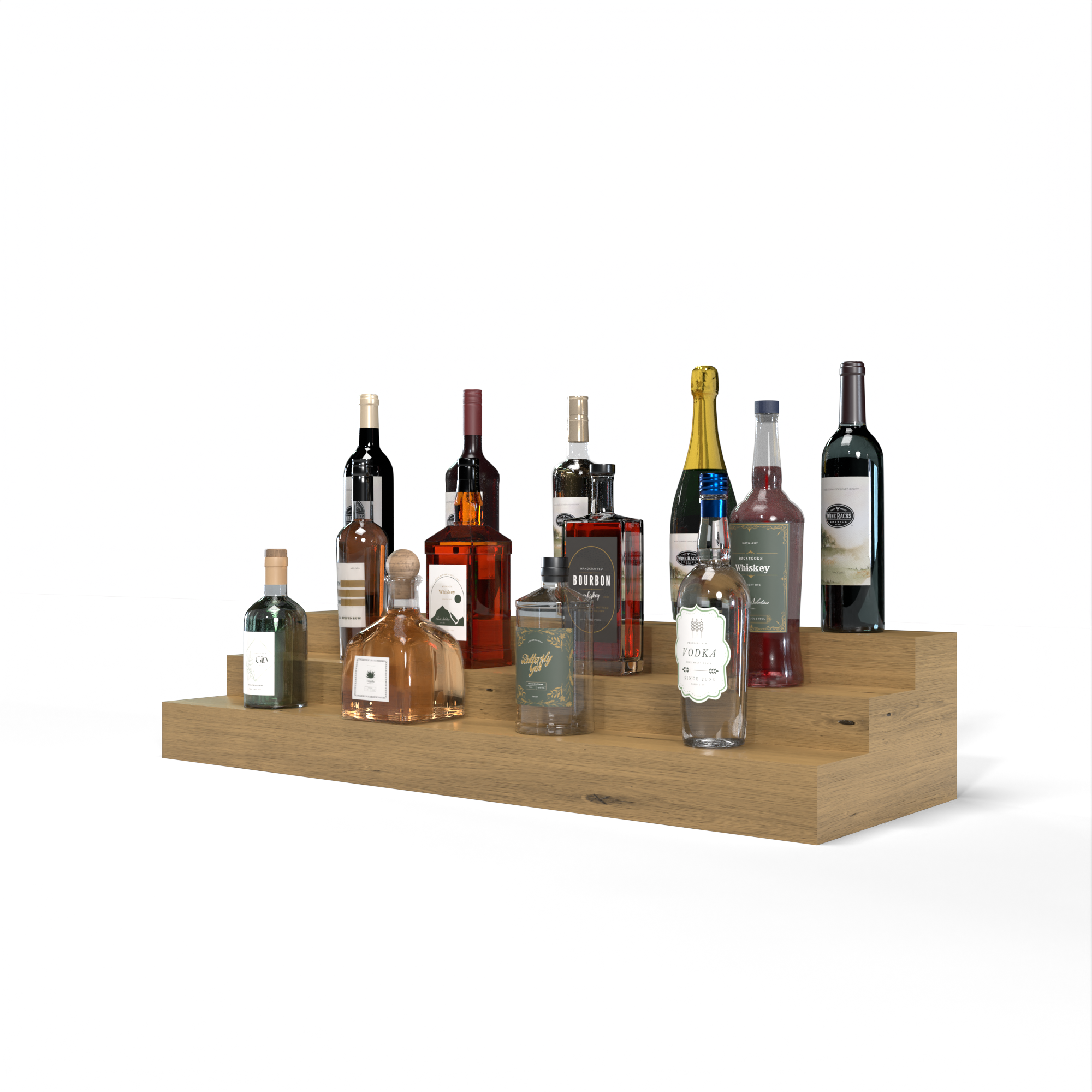 Liquor Riser, 3 Riser 8 Column in Knotty Alder Oak stained with WineSafe™ Satin Sealant