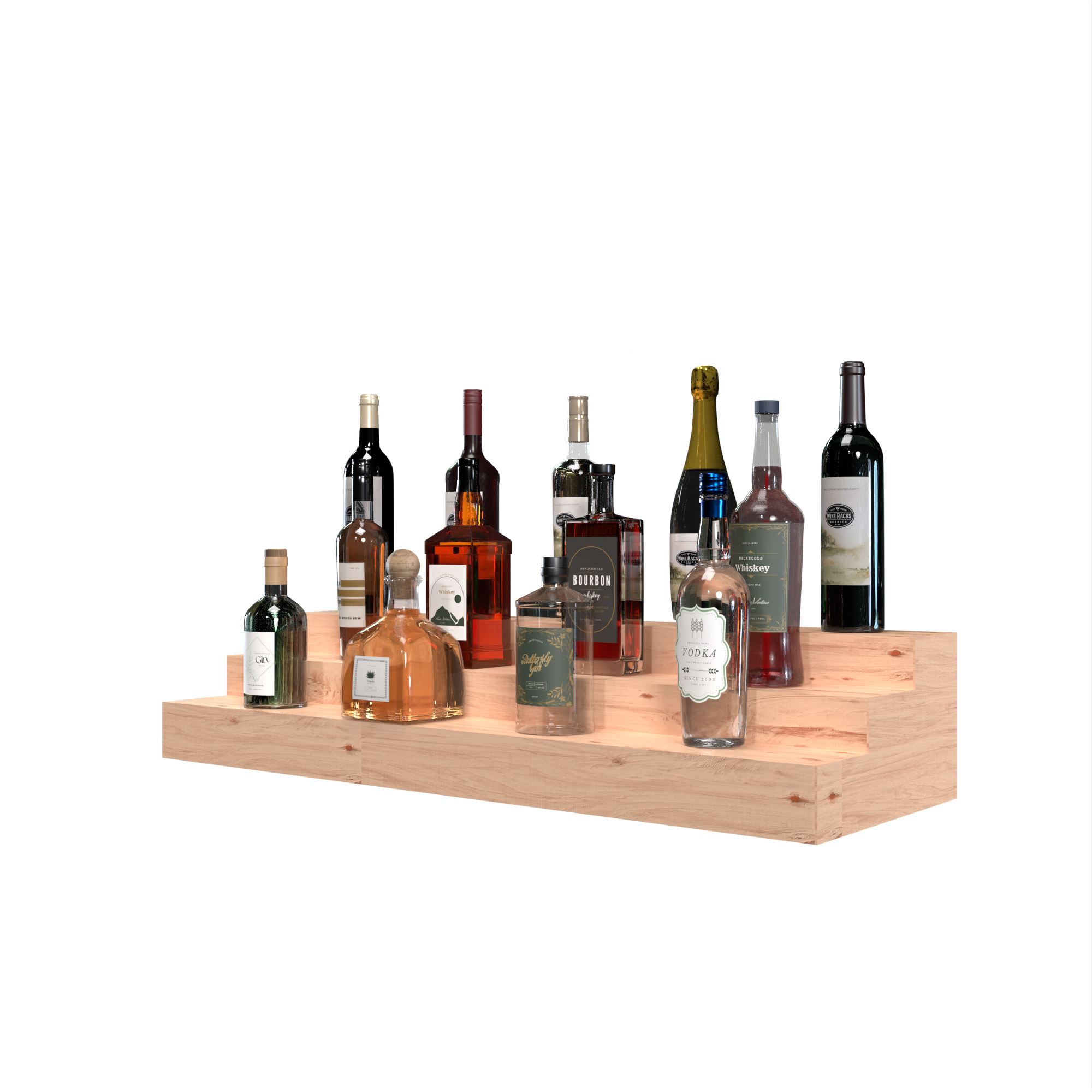 Liquor Riser, 3 Riser 8 Column in Knotty Alder Unstained with WineSafe™ Satin Sealant