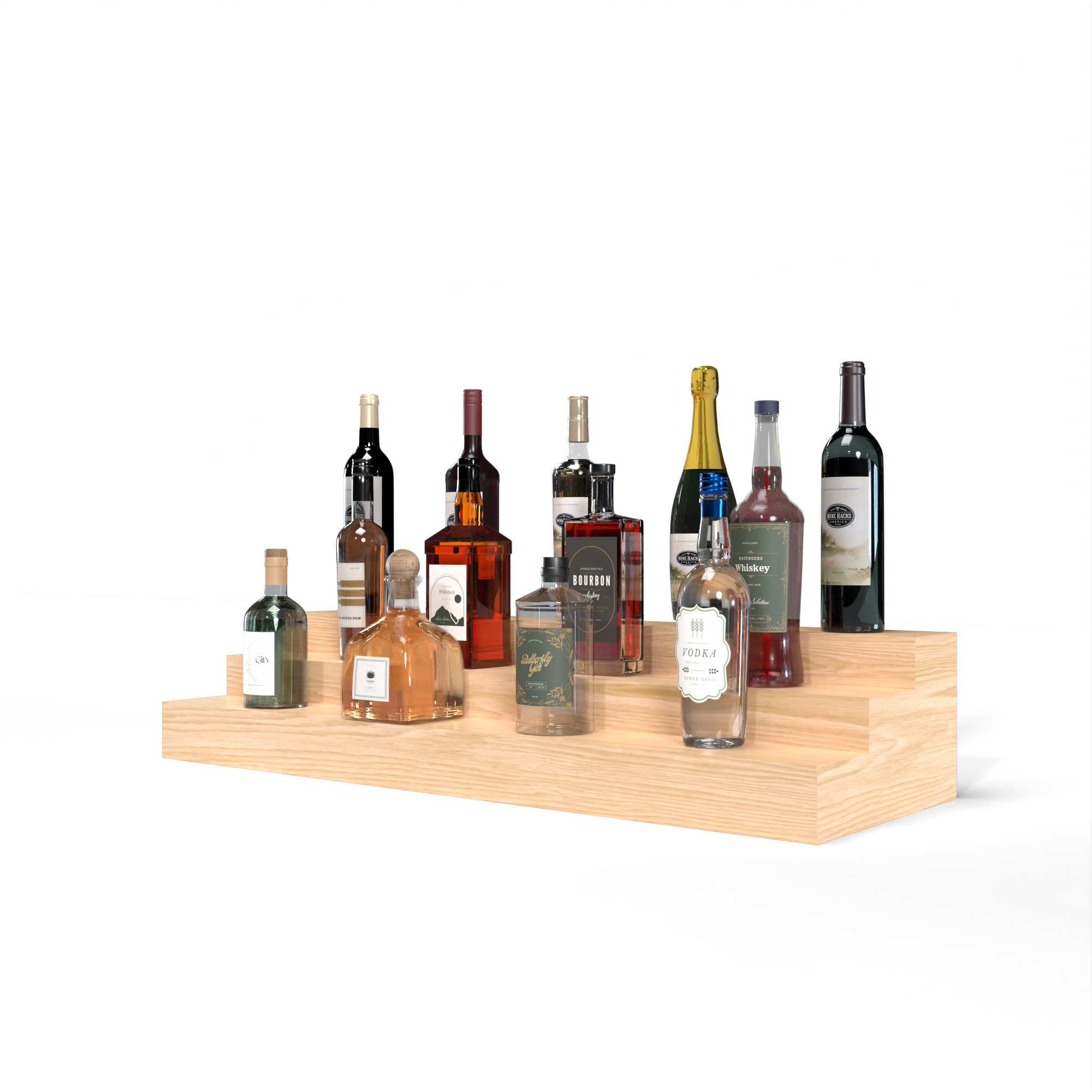 Liquor Riser, 3 Riser 8 Column in Ponderosa Pine Unstained with WineSafe™ Satin Sealant