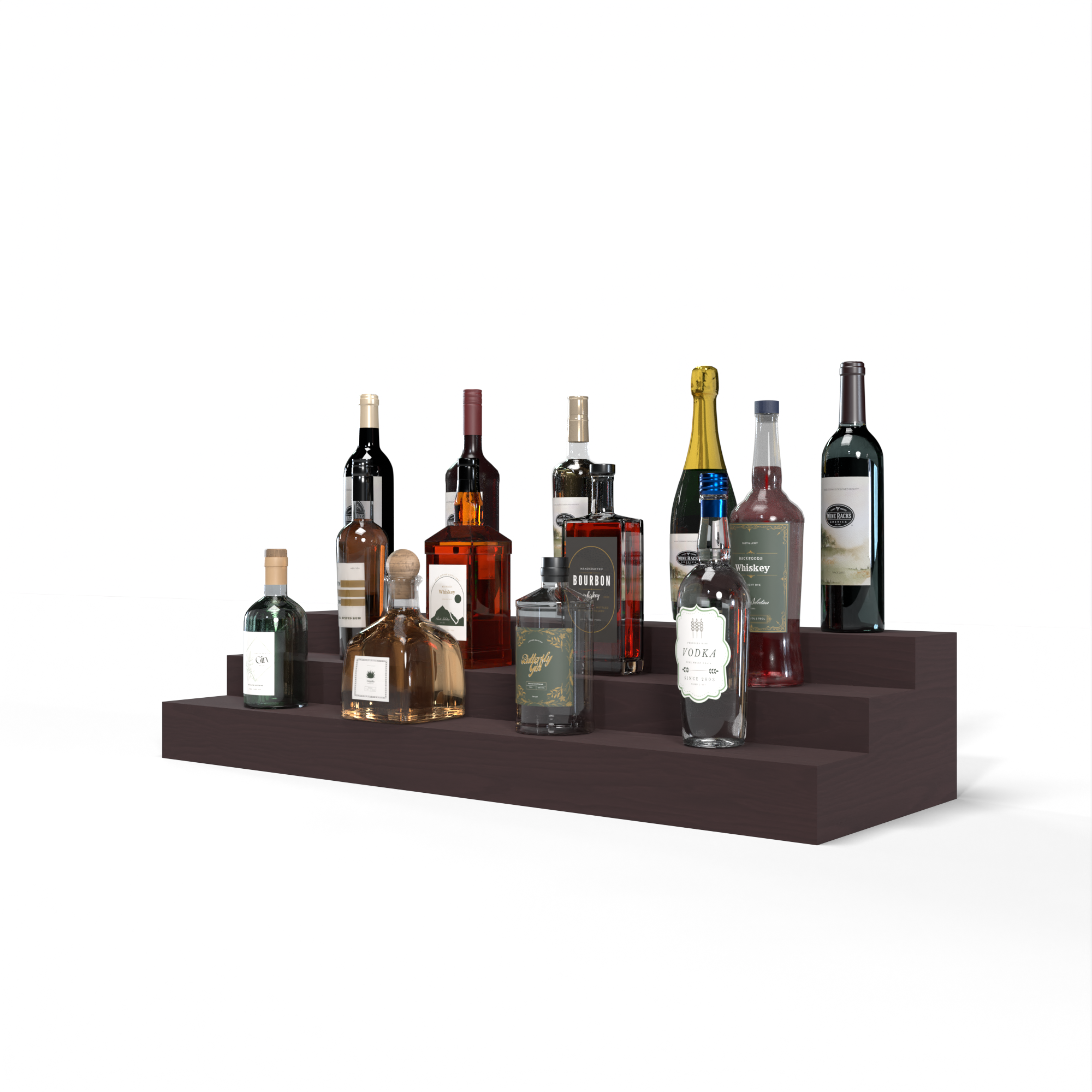 Liquor Riser, 3 Riser 8 Column in Ponderosa Pine Walnut stained without WineSafe™ Satin Sealant