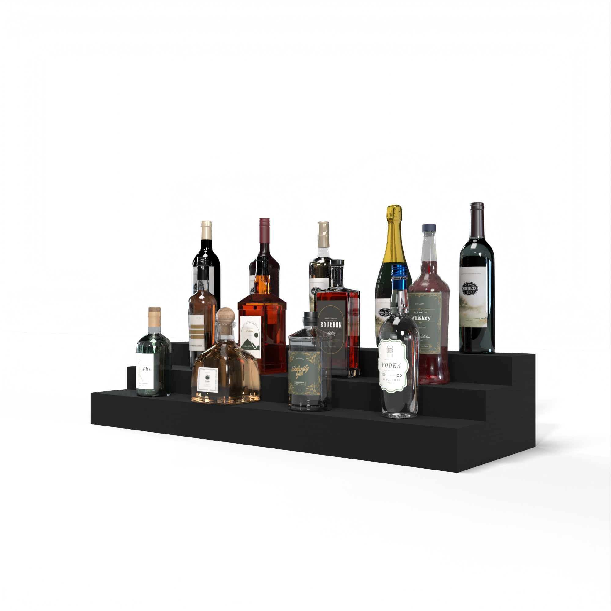 Liquor Riser, 3 Riser 8 Column in Premium Redwood Black stained without WineSafe™ Satin Sealant
