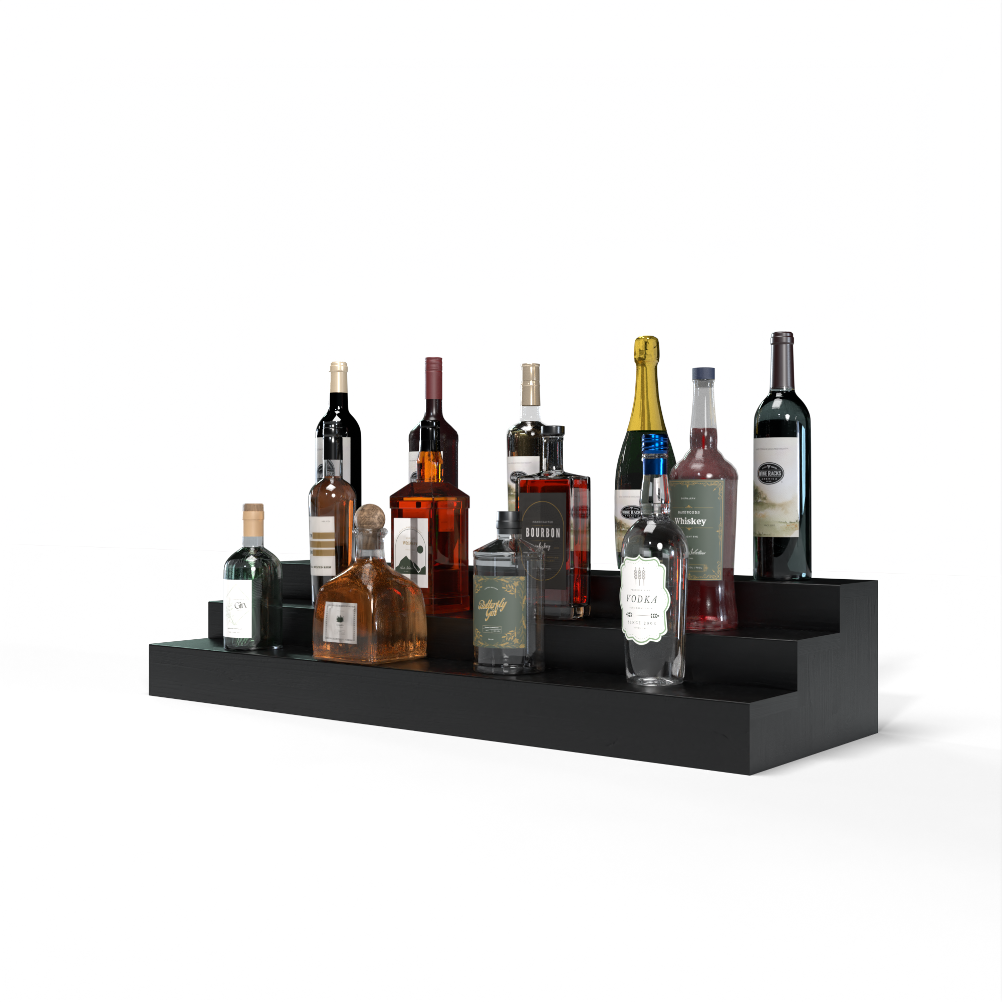 Liquor Riser, 3 Riser 8 Column in Premium Redwood Black stained with WineSafe™ Satin Sealant