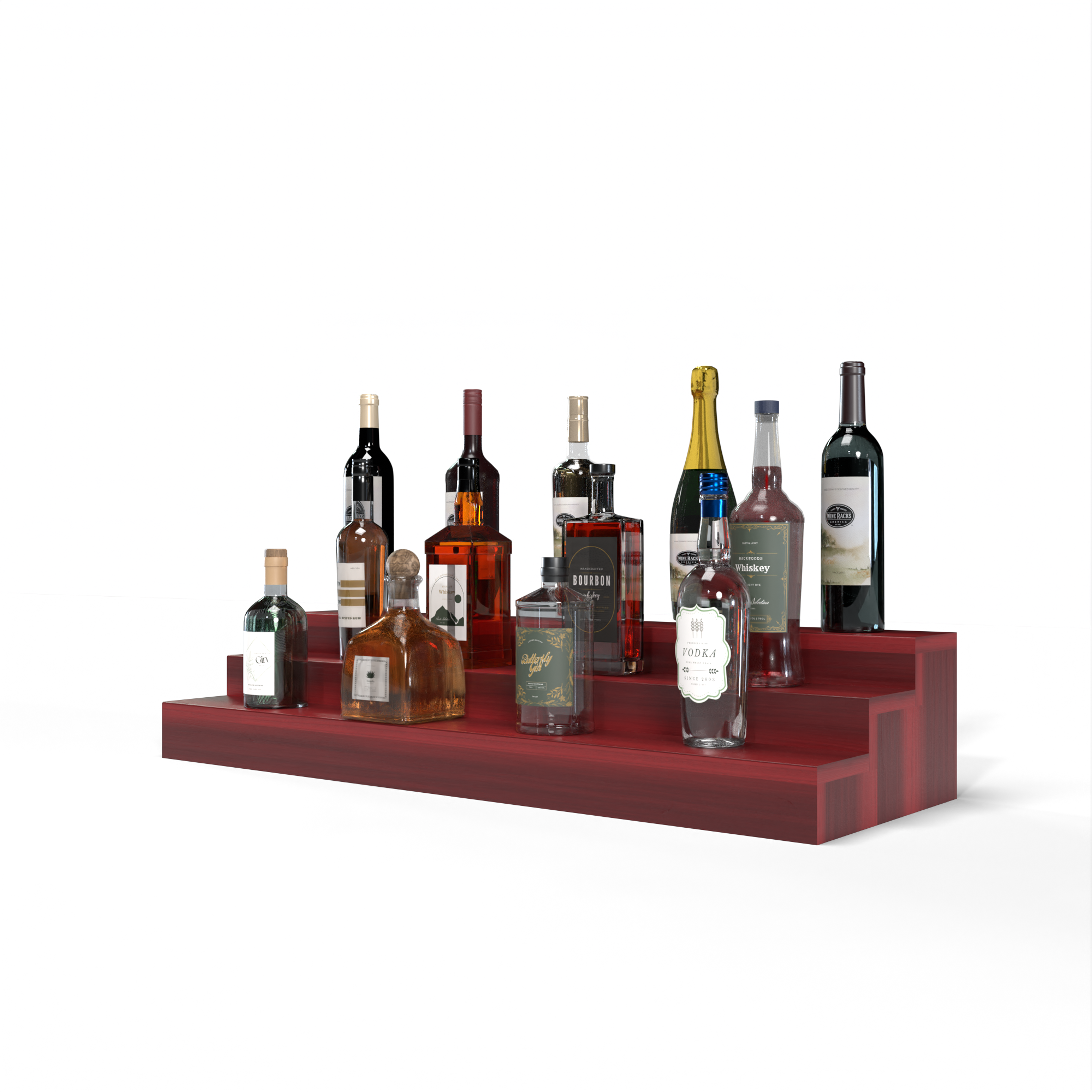 Liquor Riser, 3 Riser 8 Column in Premium Redwood Cherry stained with WineSafe™ Satin Sealant