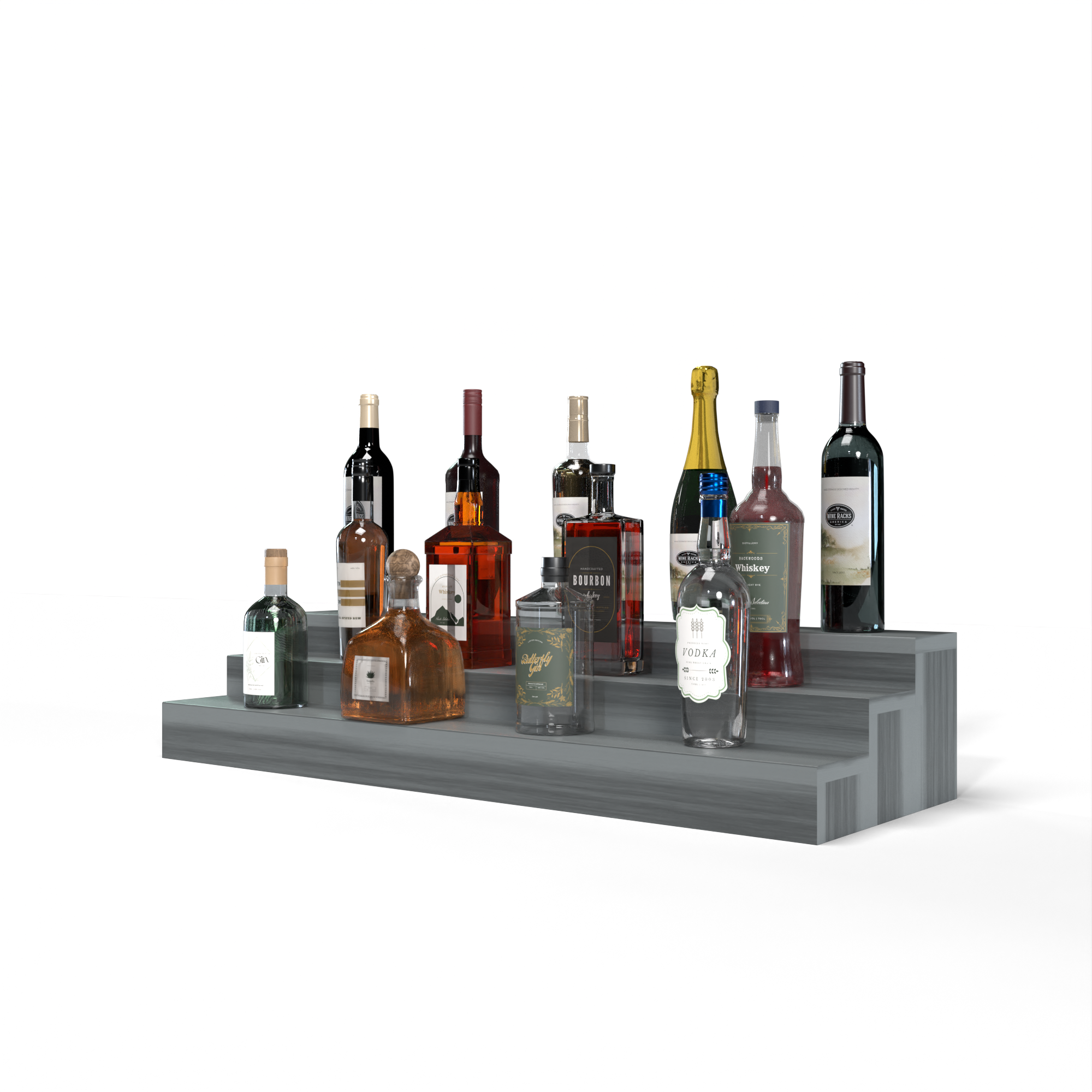Liquor Riser, 3 Riser 8 Column in Premium Redwood Greywash stained with WineSafe™ Satin Sealant