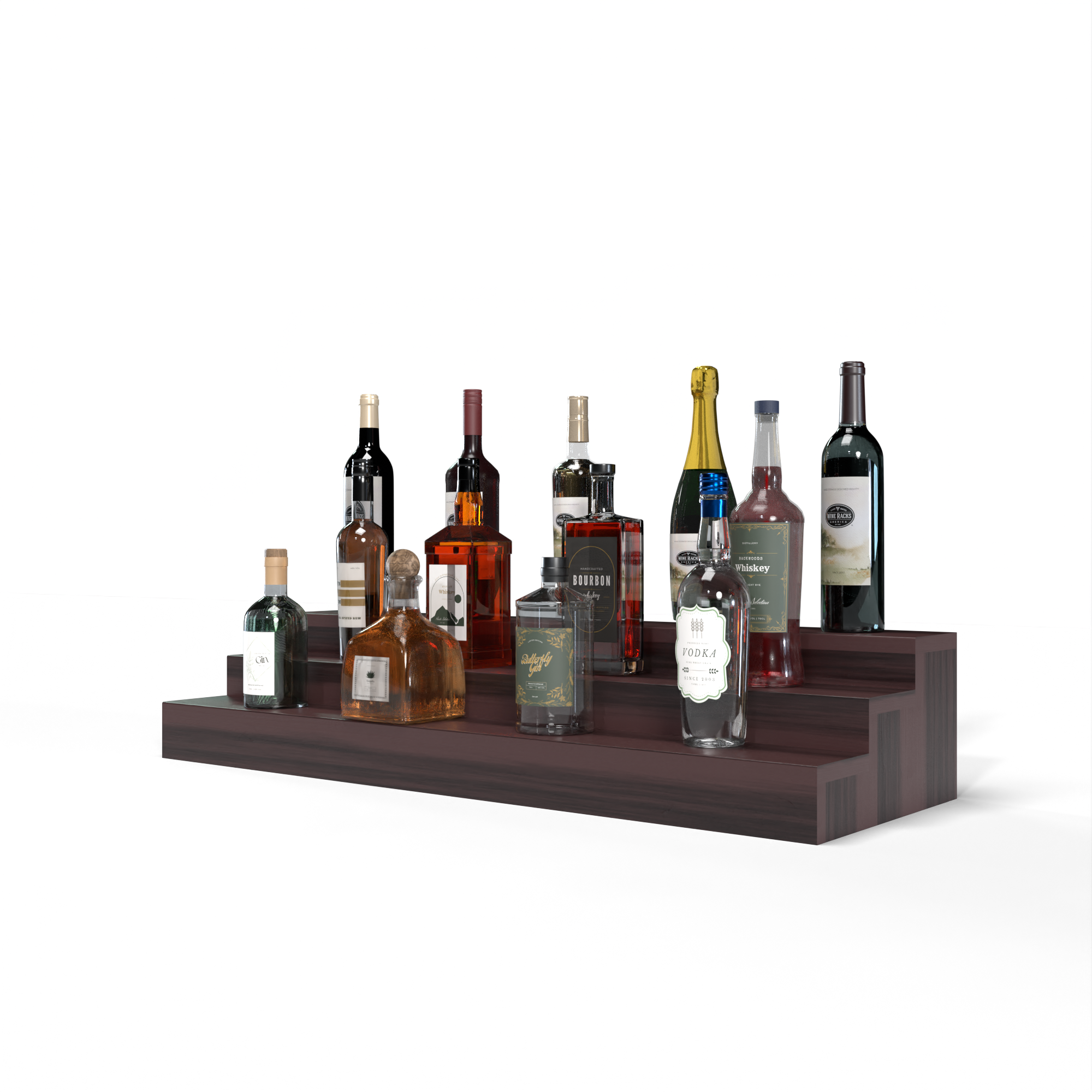 Liquor Riser, 3 Riser 8 Column in Premium Redwood Walnut stained with WineSafe™ Satin Sealant