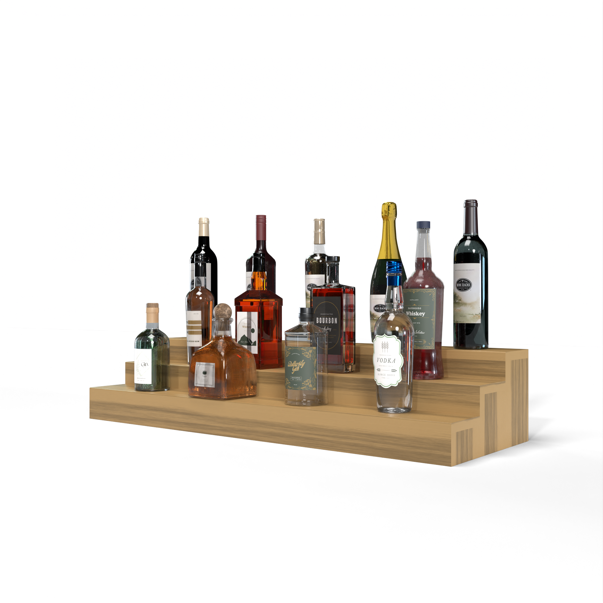 Liquor Riser, 3 Riser 8 Column in Premium Redwood Oak stained with WineSafe™ Satin Sealant