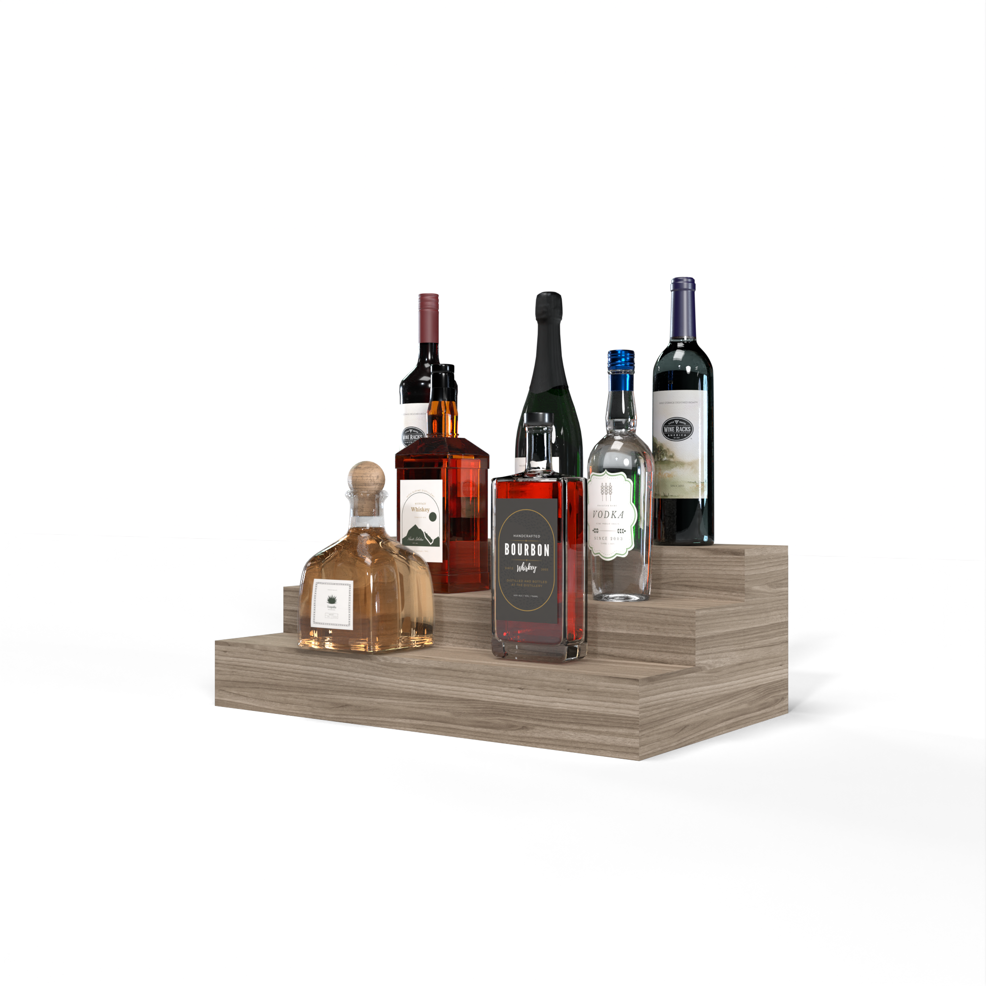 Liquor Riser, 3 Riser 4 Column in Walnut Unstained without WineSafe™ Satin Sealant