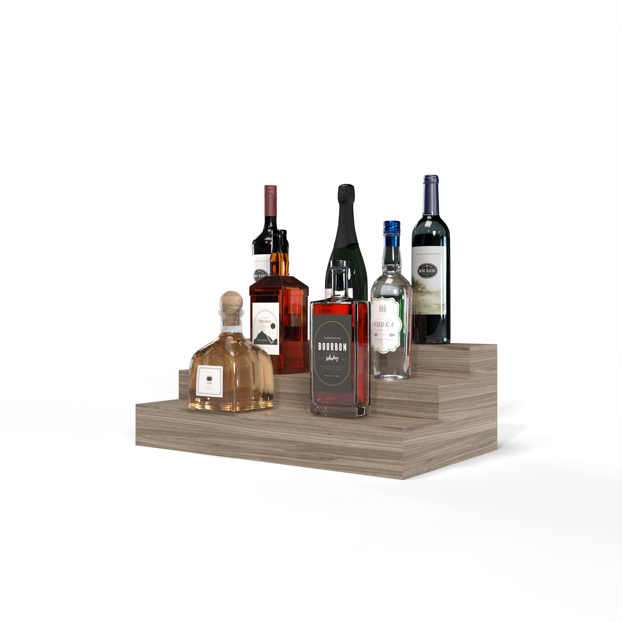 Liquor Riser, 3 Riser 4 Column in Walnut Unstained with WineSafe™ Satin Sealant