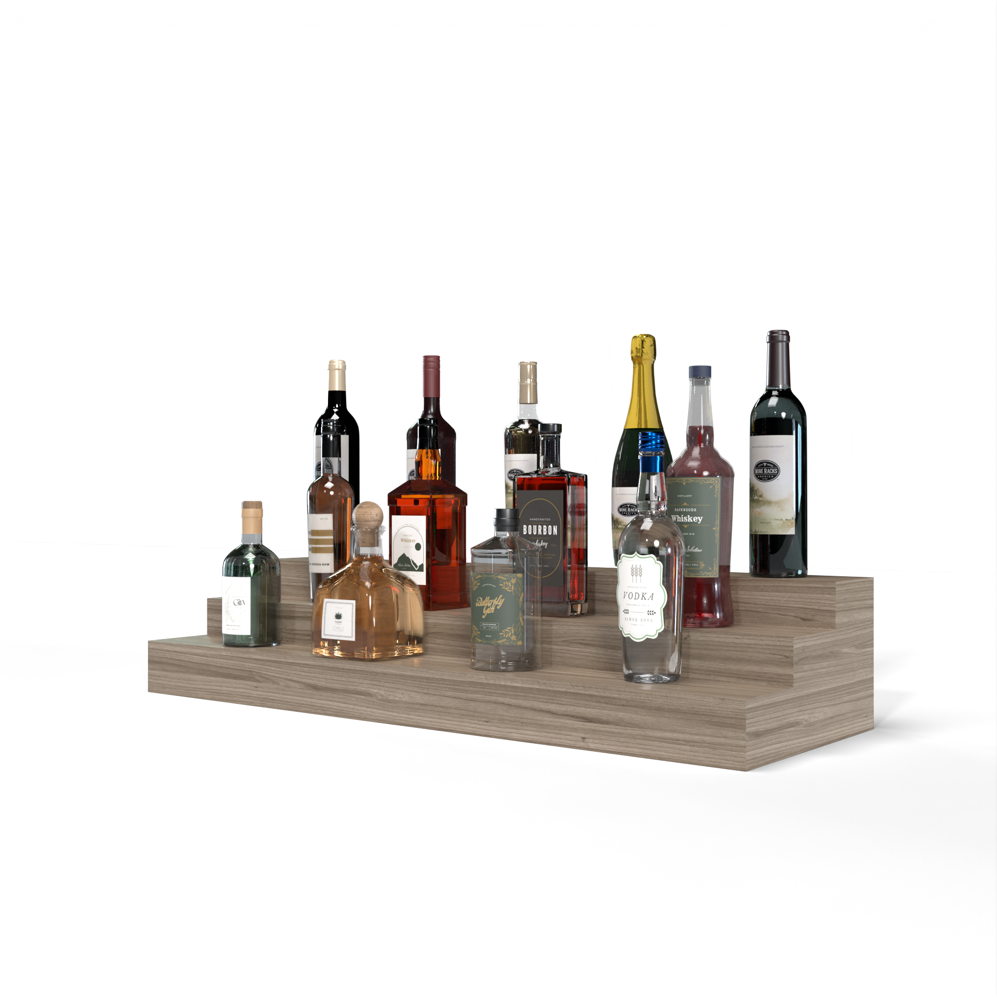 Liquor Riser, 3 Riser 8 Column in Walnut Unstained with WineSafe™ Satin Sealant