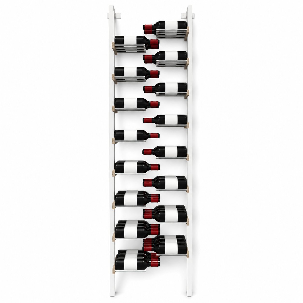 The Floating Bottle Vignette 3 Deep 1 Wide in Silver Posts/Silver Rods White Oak Satin Sealant