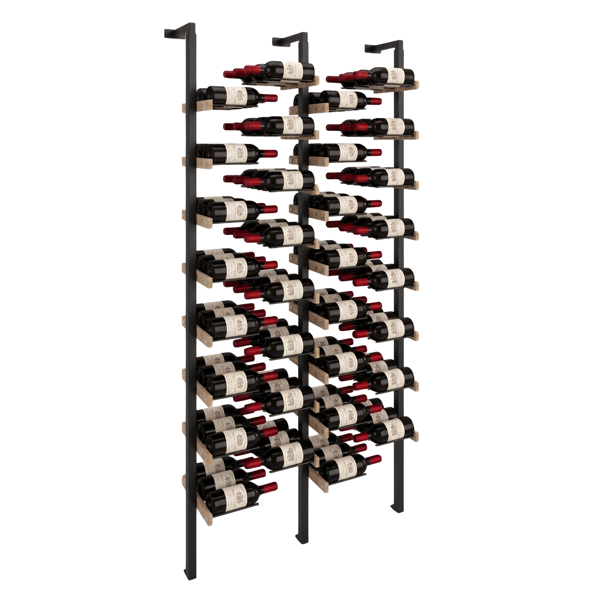 The Floating Bottle Vignette 3 Deep 2 Wide in Black Posts/Black Rods White Oak Unfinished