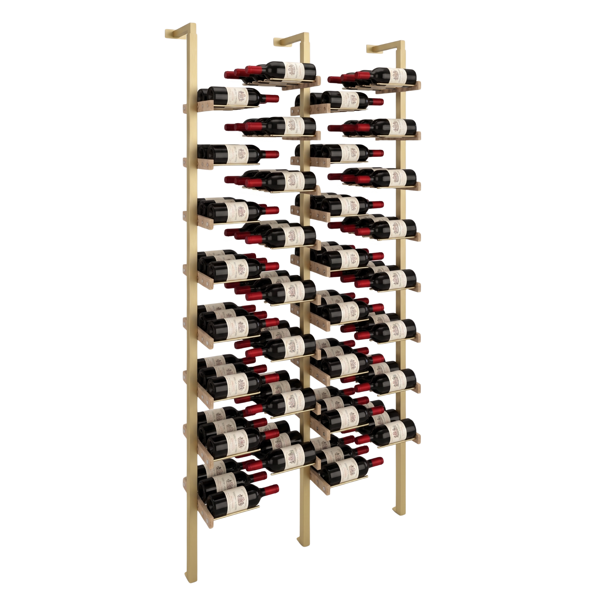 The Floating Bottle Vignette 3 Deep 2 Wide in Gold Posts/Gold Rods White Oak Unfinished