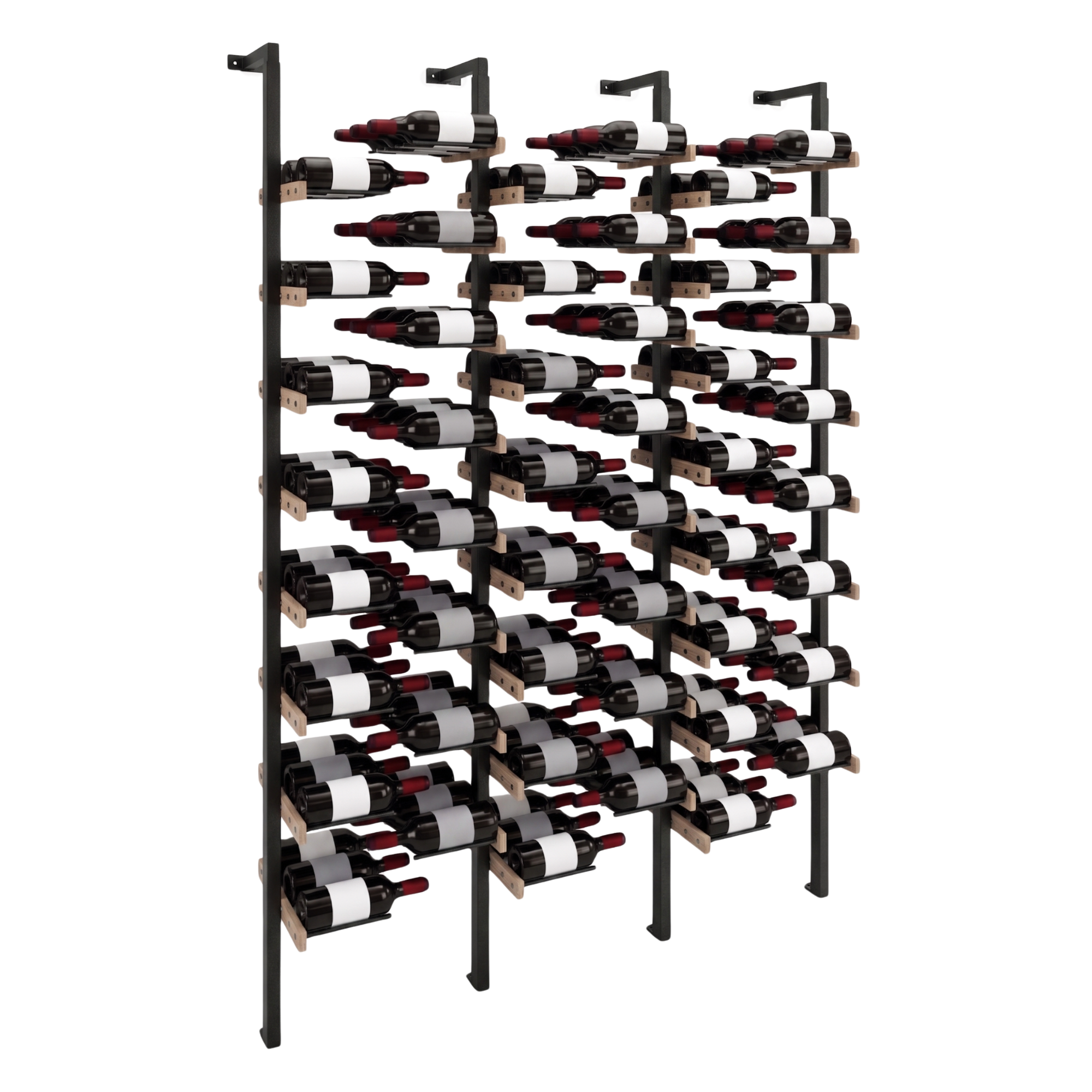 The Floating Bottle Vignette 3 Deep 3 Wide in Black Posts/Black Rods White Oak Unfinished