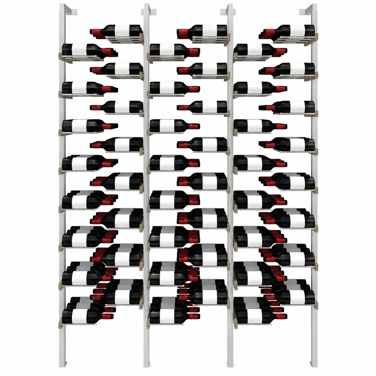The Floating Bottle Vignette 3 Deep 3 Wide in Silver Posts/Silver Rods White Oak Satin Sealant