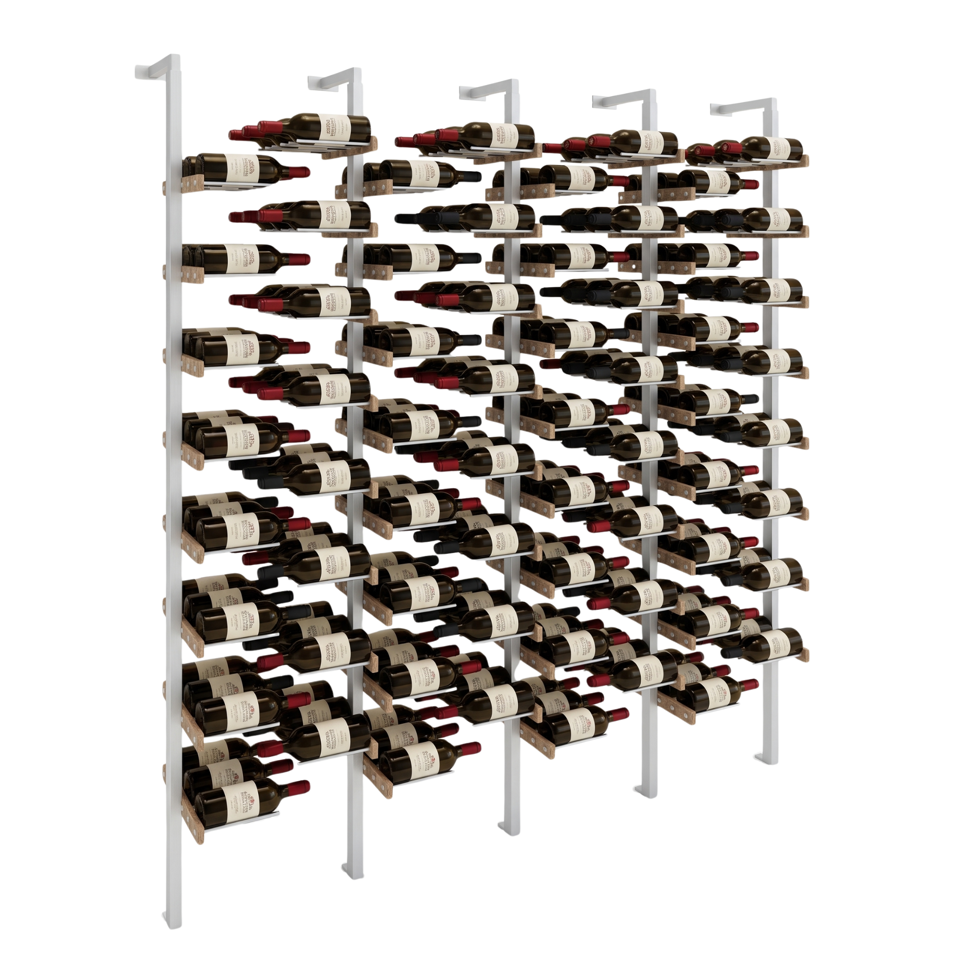 The Floating Bottle Vignette 3 Deep 4 Wide in Silver Posts/Silver Rods White Oak Unfinished