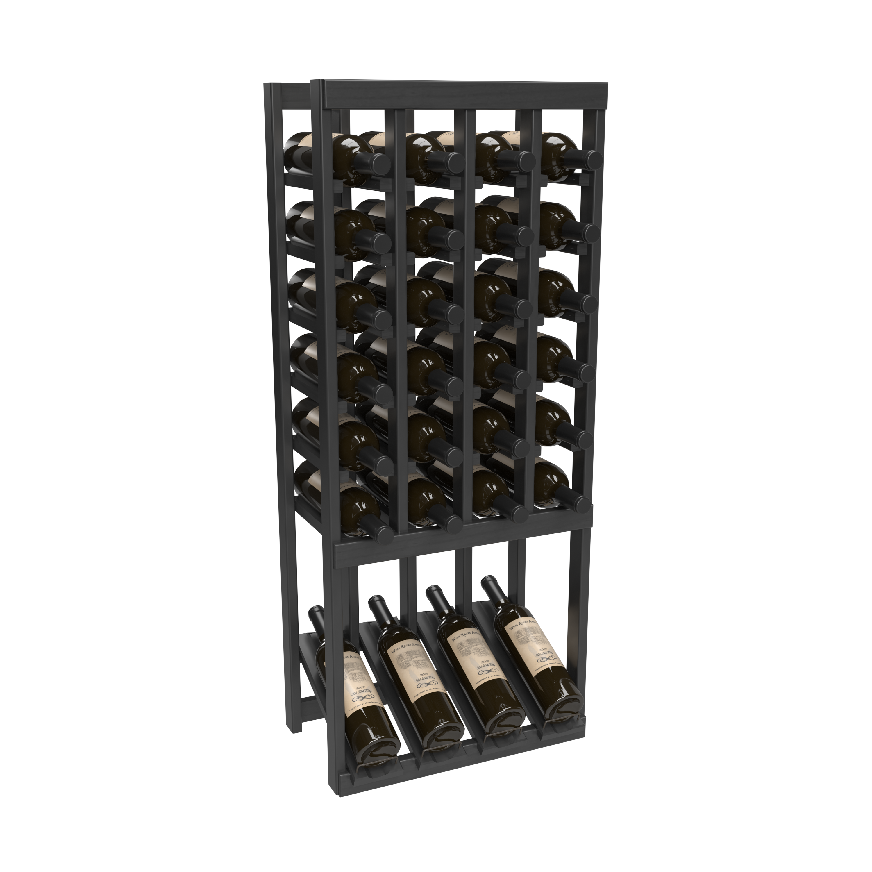 InstaCellar - 4 Column High Reveal Rack in Knotty Alder Black stained without WineSafe™ Satin Sealant