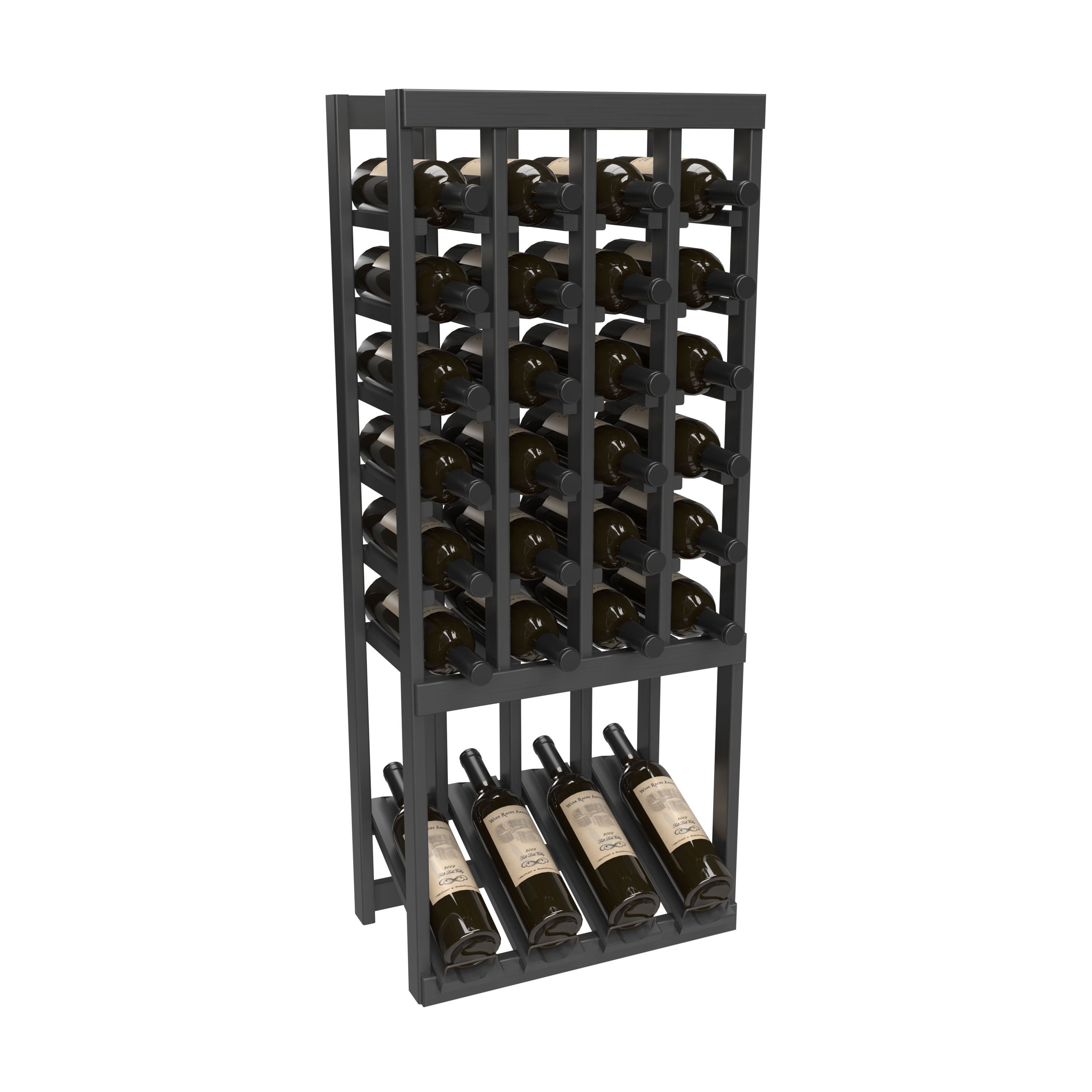 InstaCellar - 4 Column High Reveal Rack in Ponderosa Pine Black stained without WineSafe™ Satin Sealant