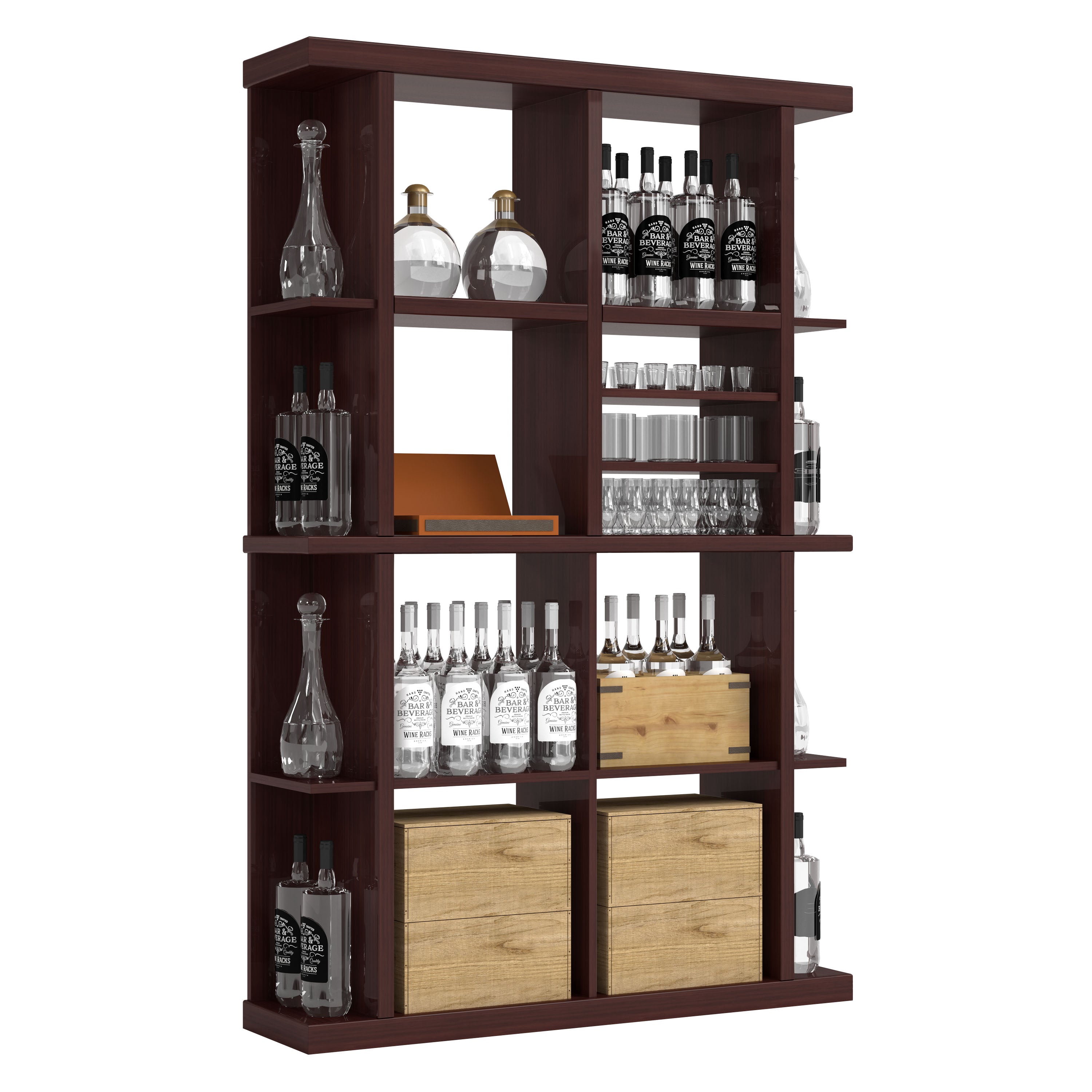 Bar & Beverage The Entertainer Display in Grand Mahogany Walnut stained with WineSafe™ Satin Sealant